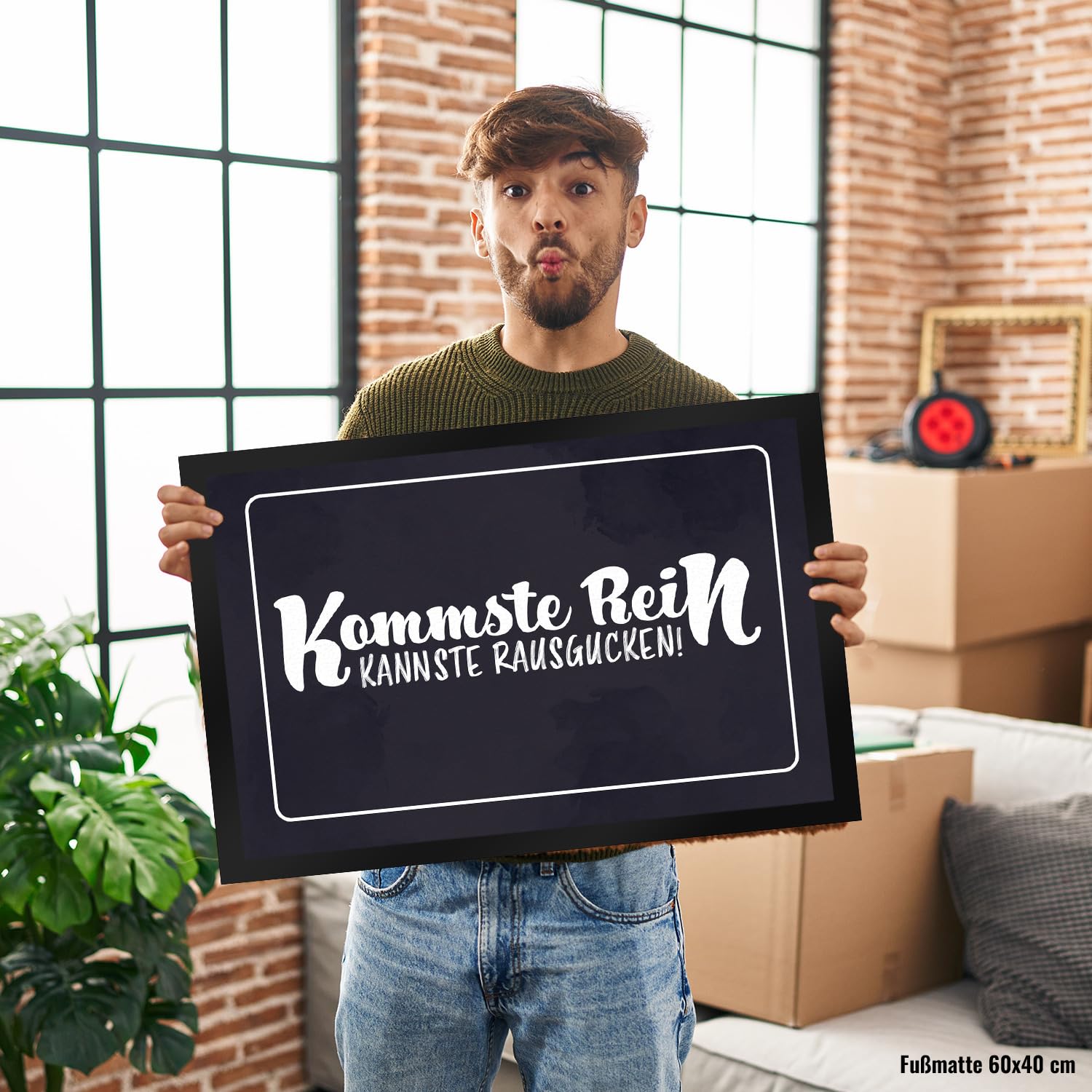 speecheese Fußmatte XXL in 50x75 cm mit lustigem Spruch - Kommste rein Kannste rausgucken als lustiges Geschenk für Freunde und Familie freche Begrüßung vor der Haustüre in schlichtem Design