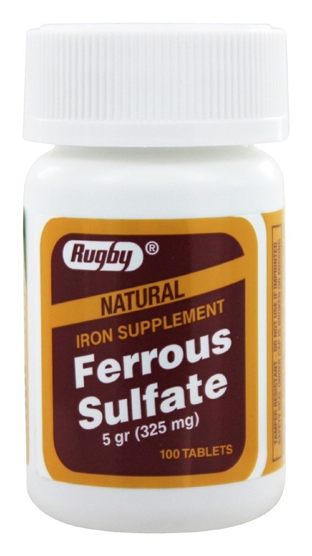 Rugby Ferrous Sulfate FC 325mg (5GR) Generic for Feosol Red Tablets 100 Tablets 1pk