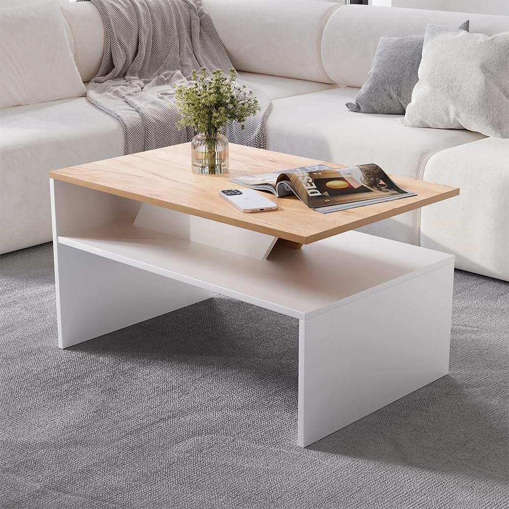 Vicco Tavolino da salotto Arden, Bianco/Artisan, 80 x 52.6 cm | con vano portaoggetti sotto il piano del tavolo per la conservazione