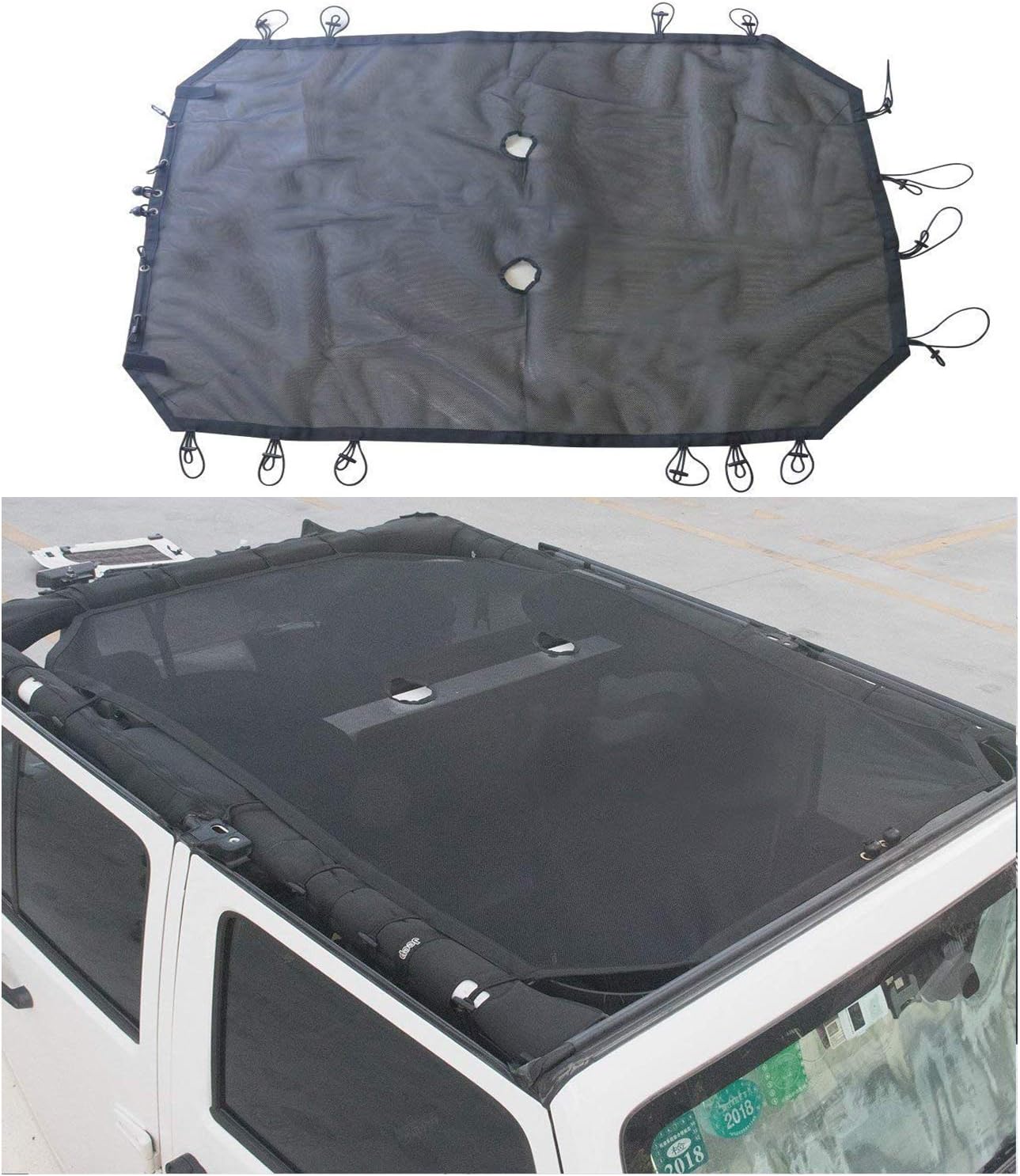 POMAR Black Anti-UV Eclipse Sun Shade Top Cover for Jeep Wrangler JK & Unlimited 2007-2016