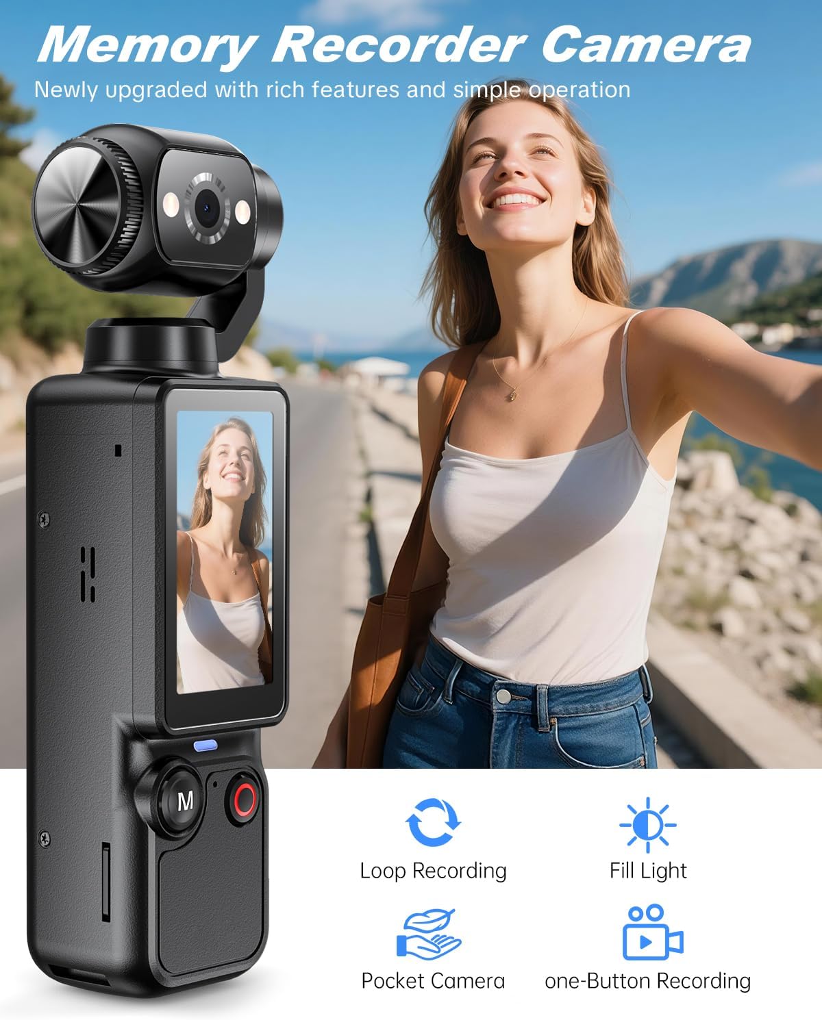 W & O Vlogging Camera with 180° Rotating Lens, Pocket Camera with Audio & Video Recording,7-Hour Battery, Handheld POV Cameras with 32GB, Easy One-Button Recording for Travel,Daily Life (Dark Gray)