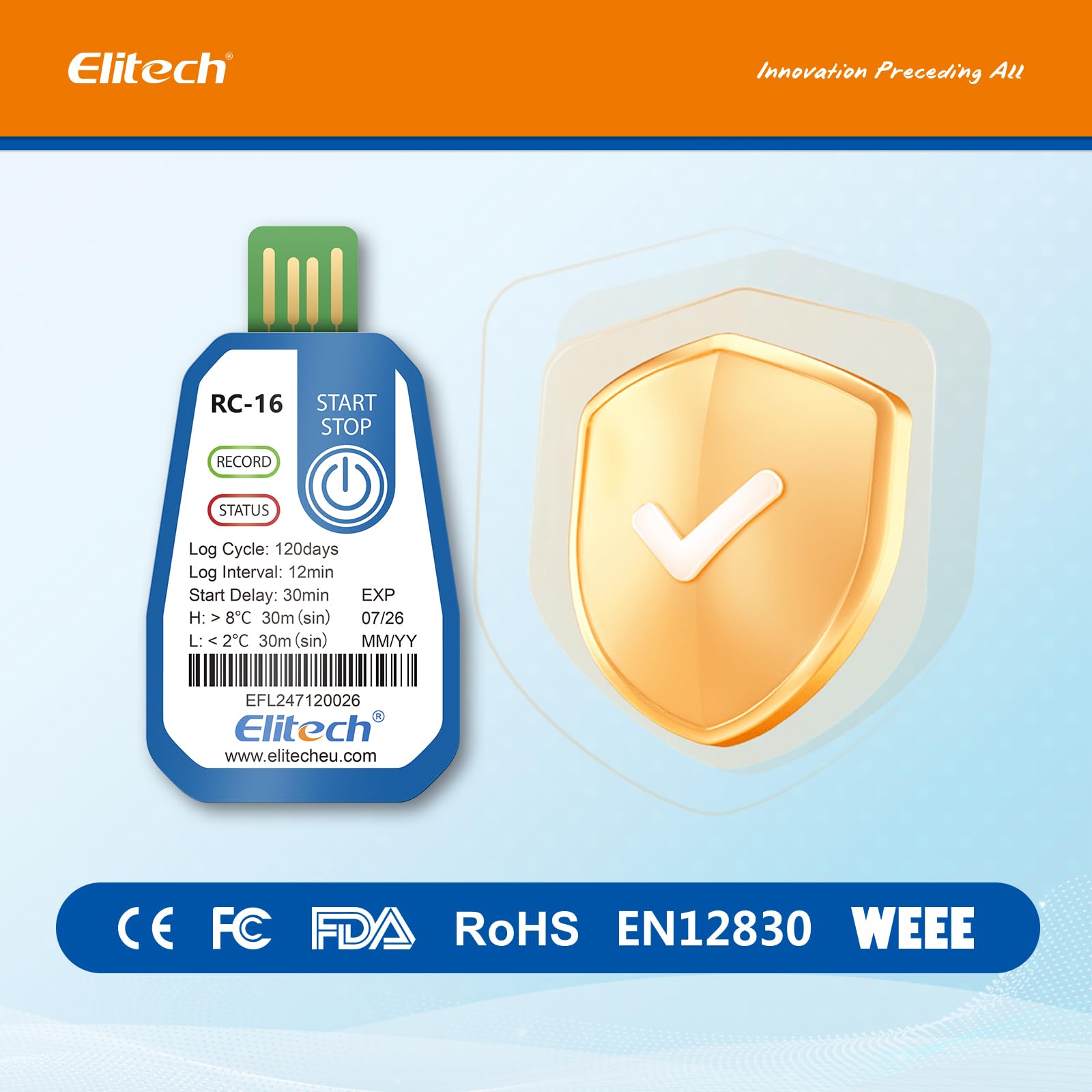 Elitech Registrador de Temperatura Desechable RC-16 10PACK