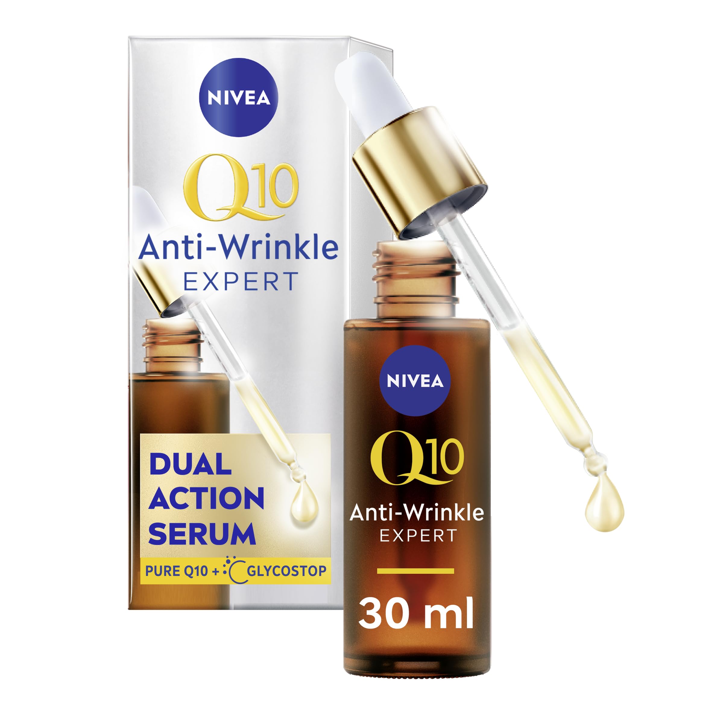 NIVEA Q10 Anti-Falten Expert Dual Action Gesichtsserum (30 ml), Anti-Aging-Gesichtsserum für Frauen mit reinem Q10, Feuchtigkeitspflege zur sichtbaren Reduzierung und Verhinderung von Falten