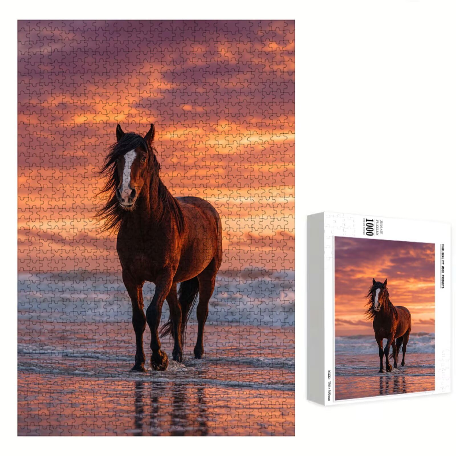 3000 Pezzi Puzzle Adulti - Cavallo & Oceano - Fabbricazione in Legno Robusto (Forma Classica) - Decorazione Murale con Poster - Prodotto Riservato ad Adulti e 14 Anni in Su (111x87cm) P3#1317