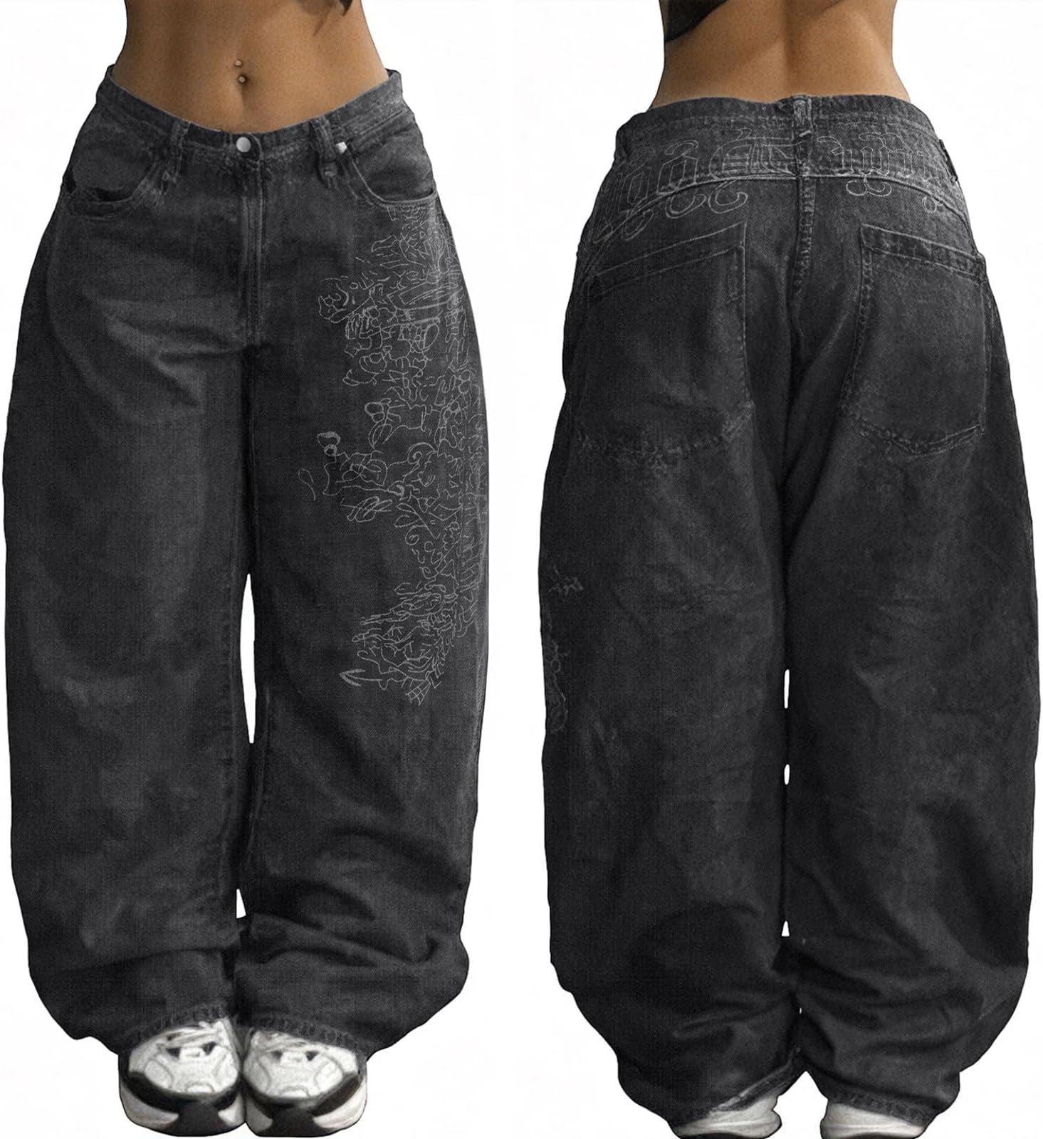 EMMIOL Women Boyfriends Hip Hop 90s Vintage Baggy Jeans Loose Denim Pants Mid-Low Waist Jeans