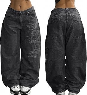 EMMIOL Women Boyfriends Hip Hop 90s Vintage Baggy Jeans Loose Denim Pants Mid Waist Jeans