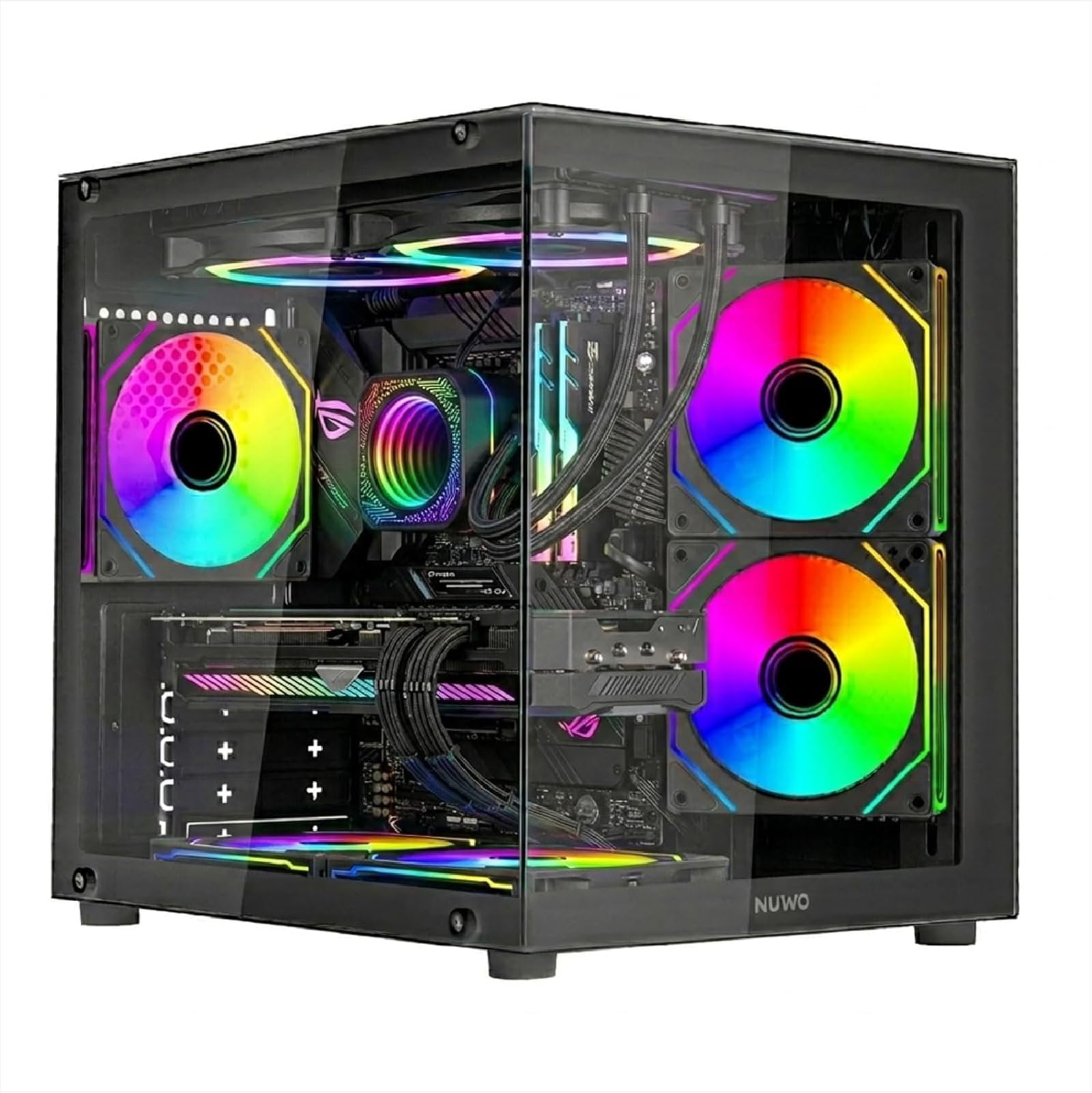 Nuwo Vitra BK100 | Boîtier PC Gaming Micro-ATX Micro Tour | 3 Ventilateurs ARGB 120 mm | Double caméra | Panneau Avant et latéral en Verre trempé | Noir