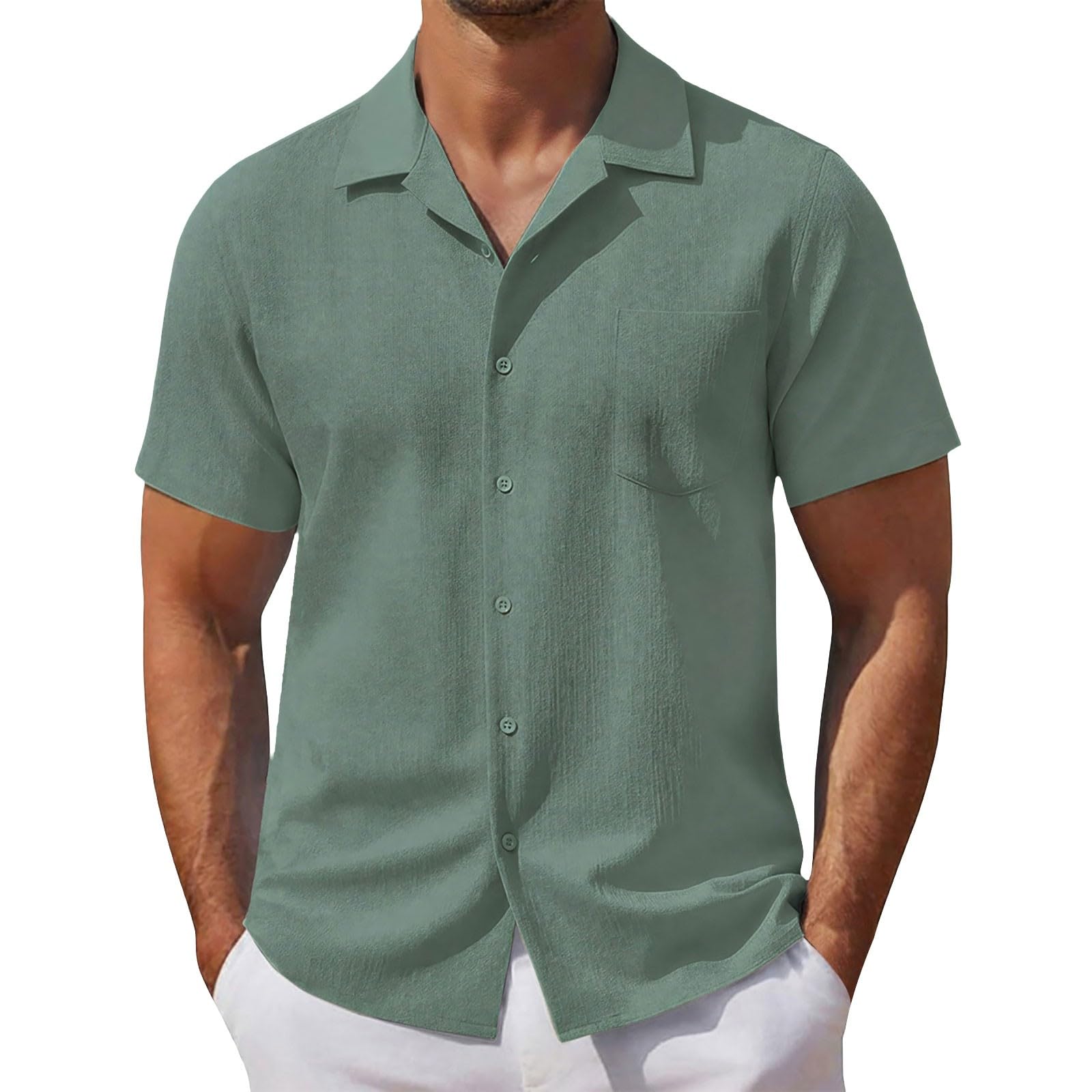 Generico Camicia Uomo Manica Corta Estate Elasticizzata Slim Fit Casual Easy-Iron Camicie Business Elegante Tinta Unita Camicia Hawaiana Uomo 3XL Cotone