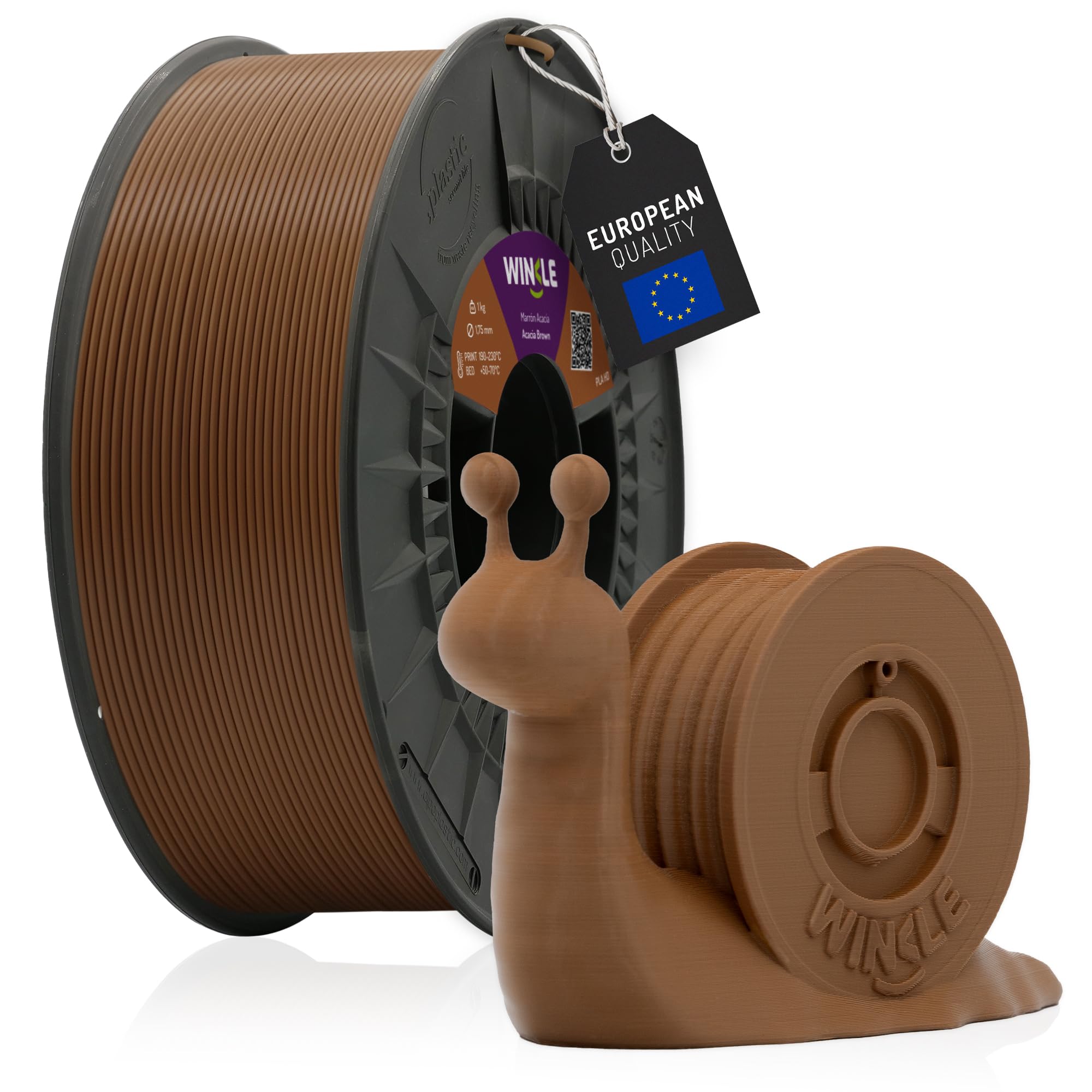 WINKLE Filament PLA HD Brązowy Acacia | Filament do Drukarki 3D 1,75 mm 300 g | Kompatybilny ze Wszystkimi Drukarkami 3D | Dokładność Wymiarowa | Cewka 300g