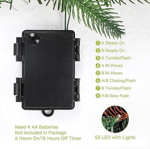 Miniatura 3 de SHareconn - Guirnalda navideña preiluminada, 9 pies, luces LED multicolor, temporizador con baterías, con esferas y flores de pascua para repisa,