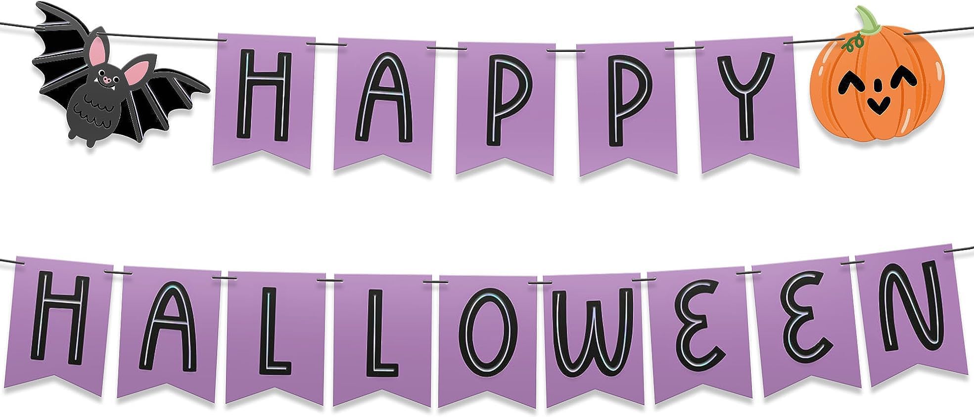 HOUSE OF PARTY Happy Halloween Banner - Indoor Party Decor with Bat and Pumpkin - Perfect for Mantle