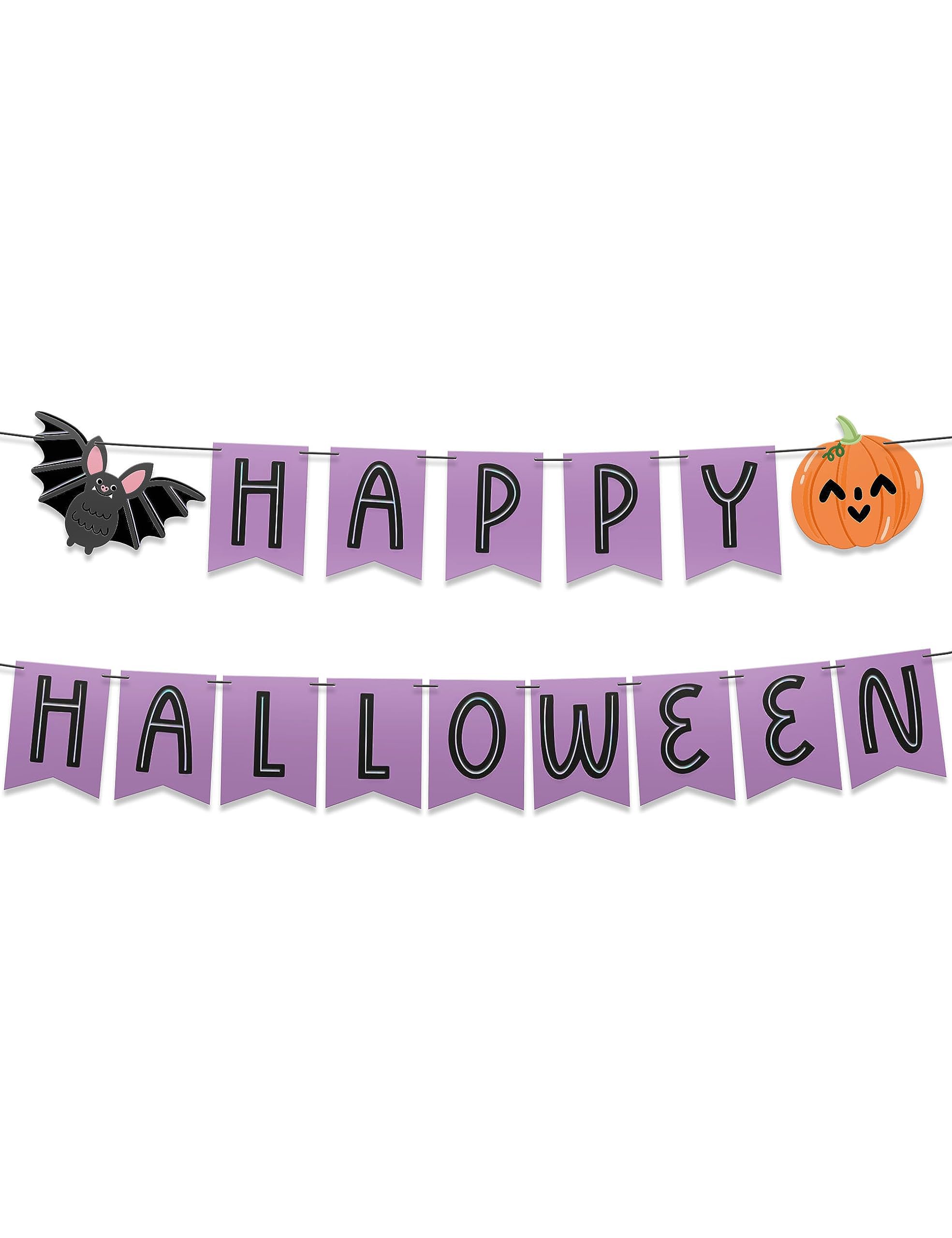 HOUSE OF PARTY Happy Halloween Banner - Indoor Party Decor with Bat and Pumpkin - Perfect for Mantle