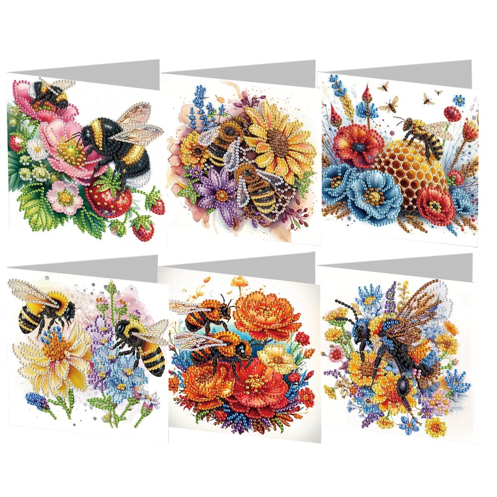 Aodejoy 6 pcs Diamond Painting Greeting Cards Handmade 5D Rhinestone Arts Greetings Birthday Card 5D Rhinestone Embroidery Art Cards Kits Arts Crafts for Birthday Blessing and Wishes-02