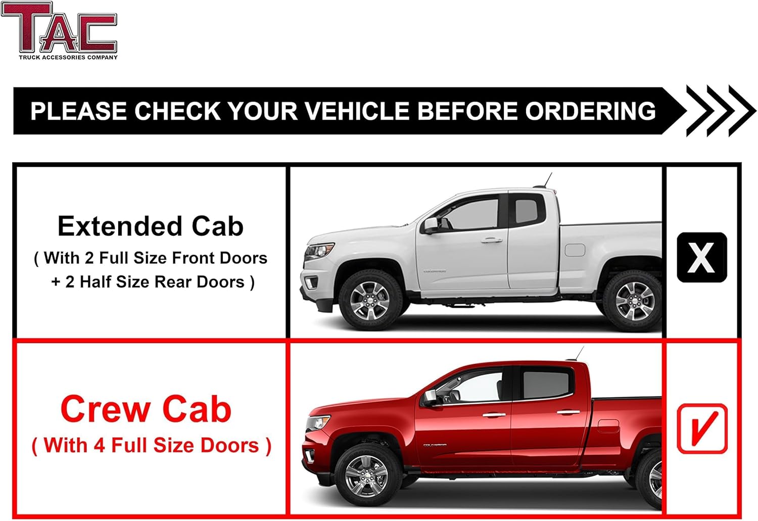 TAC Side Steps Fit 2015-2026 Chevy Colorado/GMC Canyon Crew Cab (90deg Bent Ends) Pickup Truck 3" Stainless Steel Side Bars Nerf Bars Running Boards Rock Panel Off Road Accessories 2 Pieces