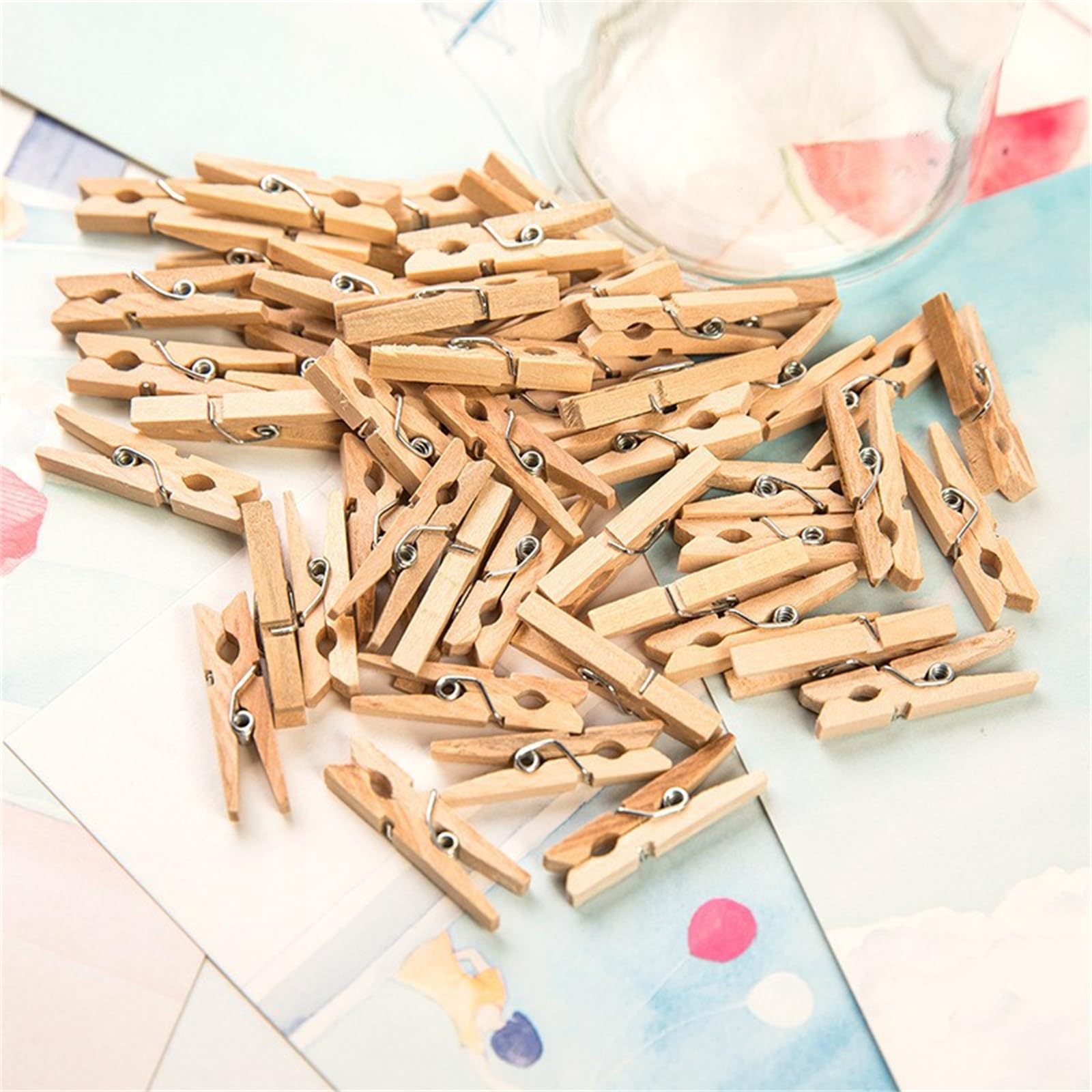 200 mollette in legno, piccole mollette in legno, piccole mini mollette per bucato, mollette in legno, per foto, picchetti decorativi (10 x 1,3 cm)