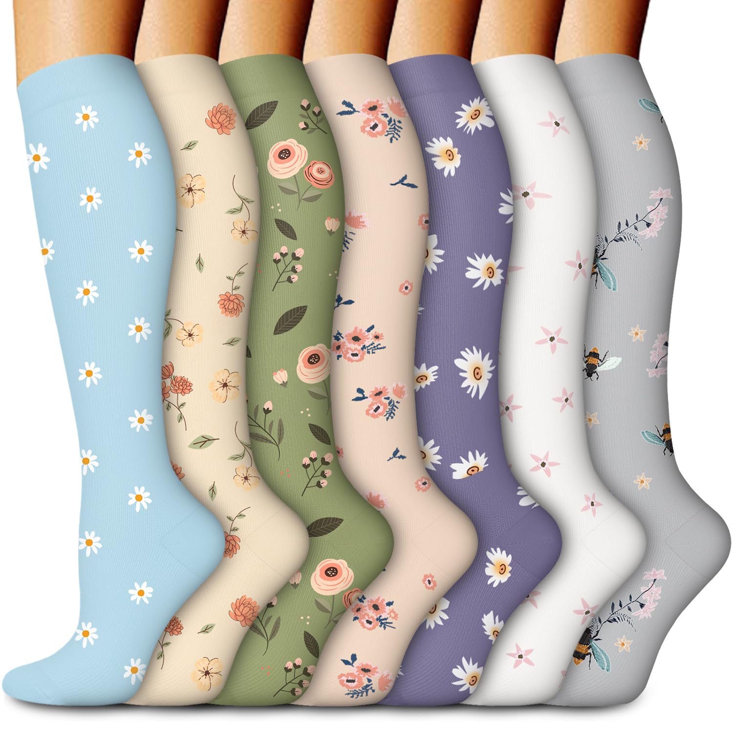 7 Pairs Graduated Compression Socks Women & Men Circulation 20-30 mmHg-Best for Running,Nurse,Travel,Cycling