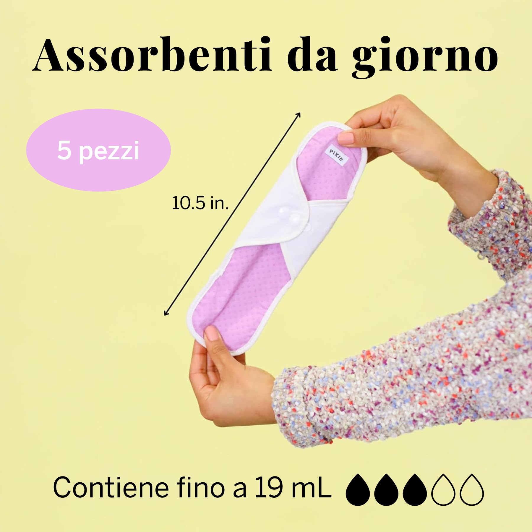 Pixie - Panno di cotone 100% cotone biologico riutilizzabile, 1 per cuscinetti mestruali più morbidi, lavabile in lavatrice (set da 5 medi)