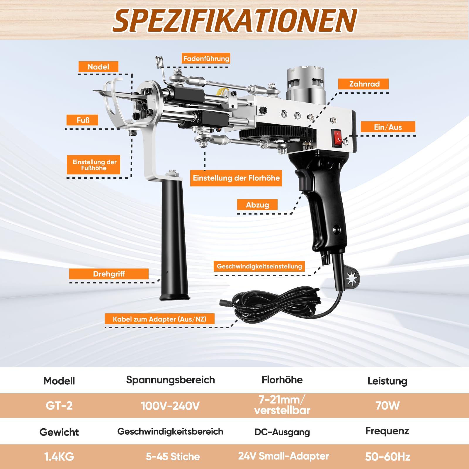 BESGEER Rug Tufting Gun Starter Kit with 75cm x 75cm Wooden Frame, Tufting Kit Complete with Carpet Trimmer, Tufting Pistolen Set für Anfänger und Tufting-Liebhaber (Schwarz)
