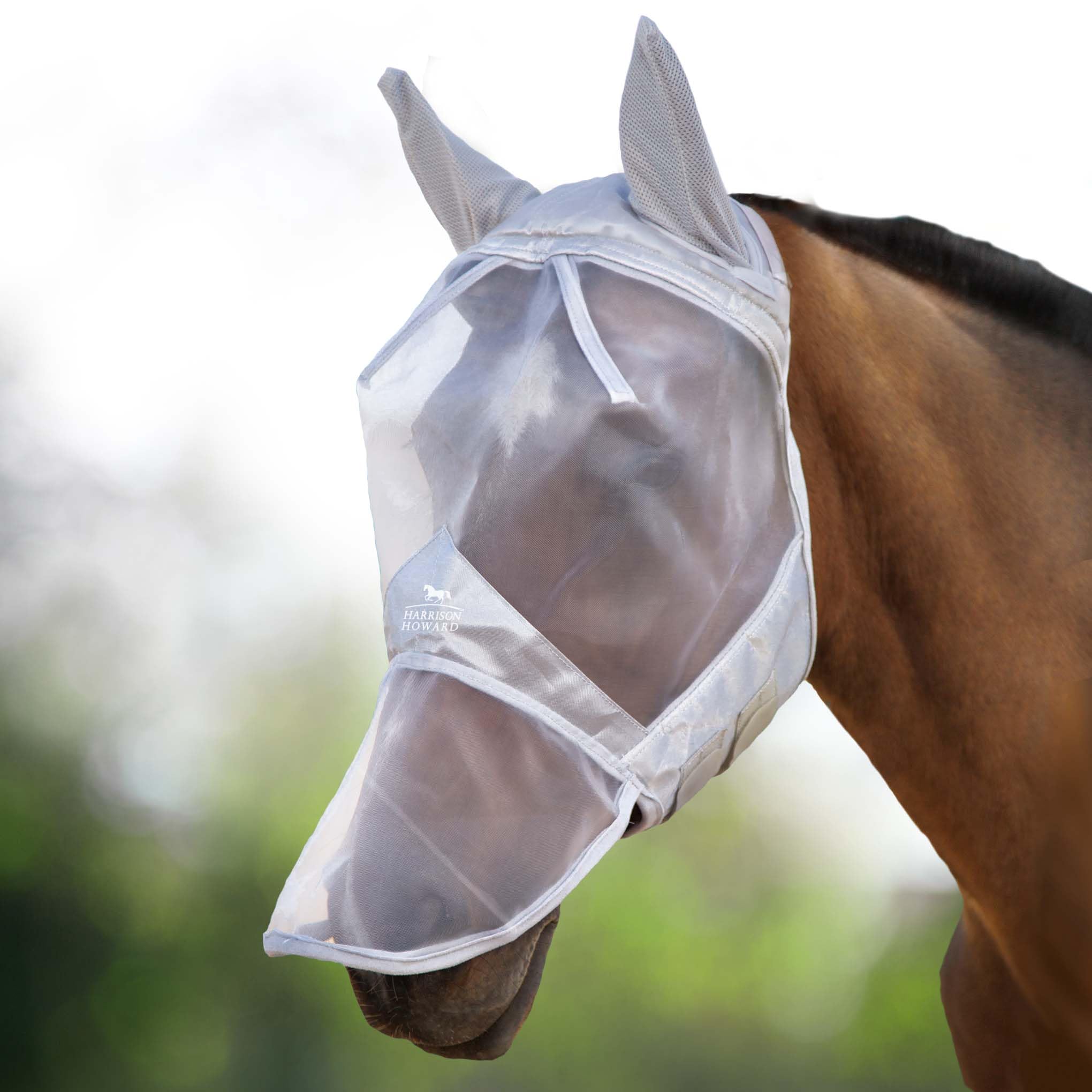 Harrison Howard CareMaster Horse Fly Mask Long Nose with Ears Full Face Moonlight Silver XL Extra Full Size