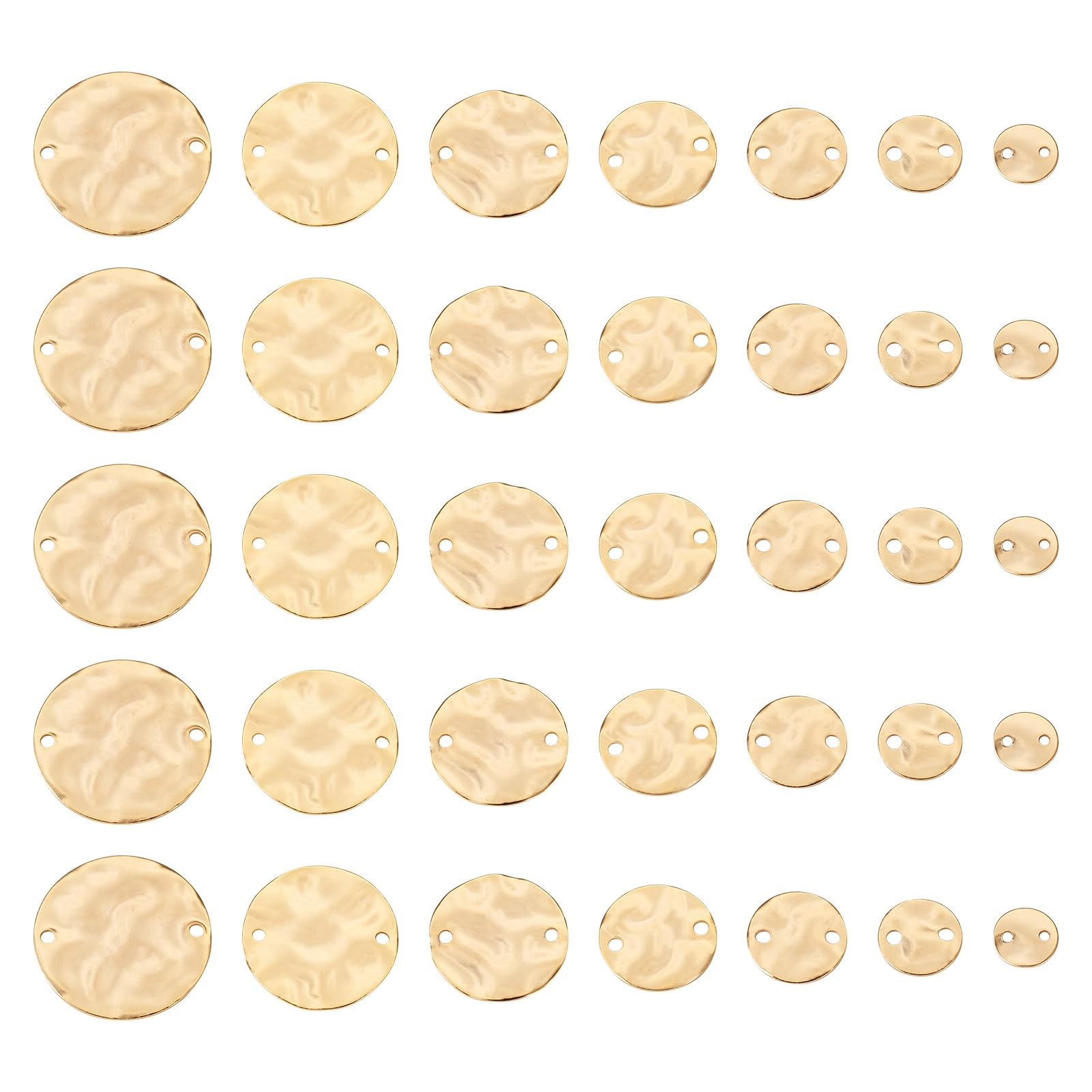 Spritewelry 54Pcs Twist Brass Connector Charms 24K Gold Plated Flat Round Blank Tag Link Connectors 7 Size 6-18mm Metal Stamping Tag Links for Earrings Necklace Bracelet Jewelry Making