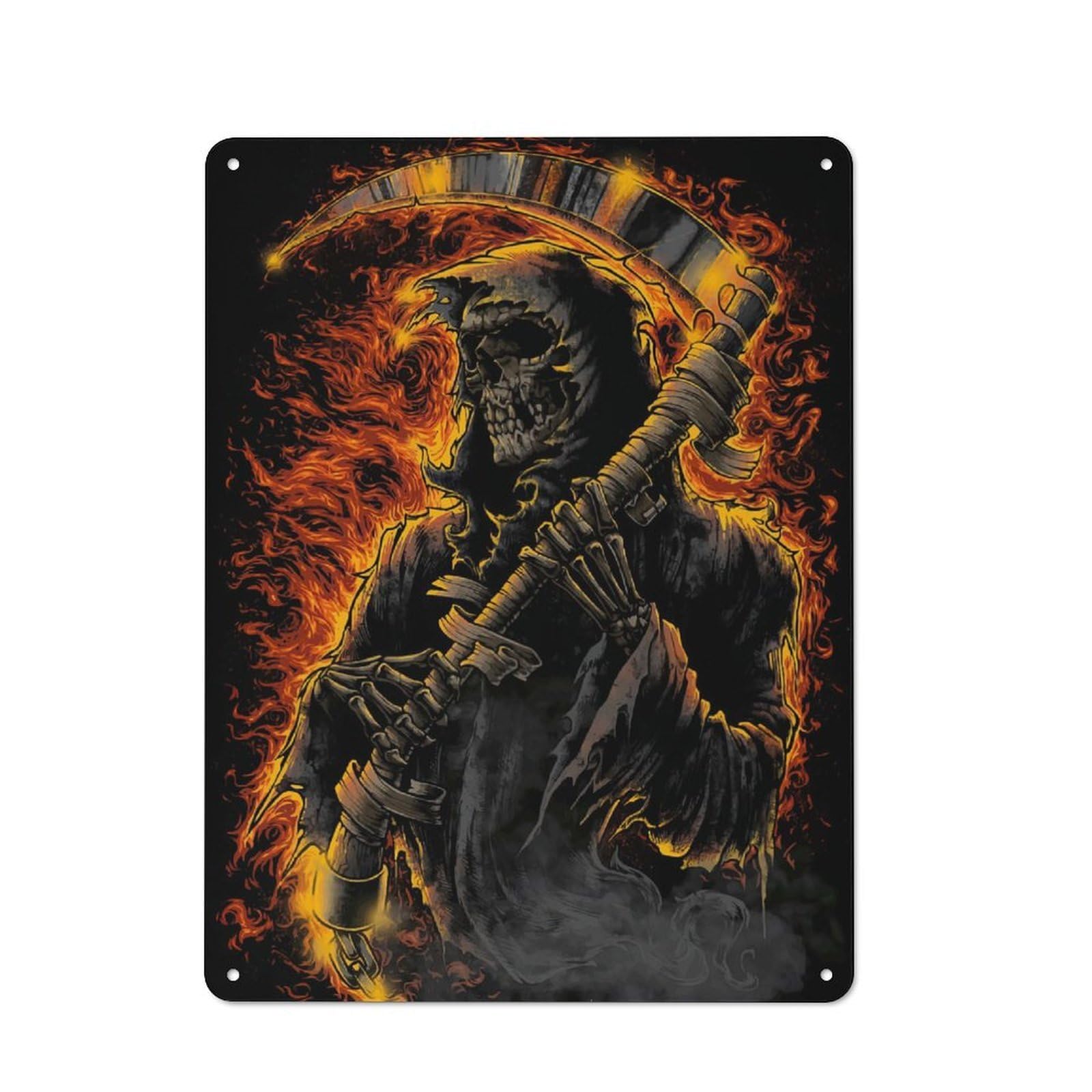 Junmoney Grim Reaper In Flames Retro Tin Sign 40X30cm For Bar Or Restaurant, For Collectors Of Retro Metal Wall Decor