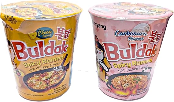 Samyang Hot Chicken Flavour Buldak Cup HALAL (12 Cups Assorted - Carbonara & Cheese)