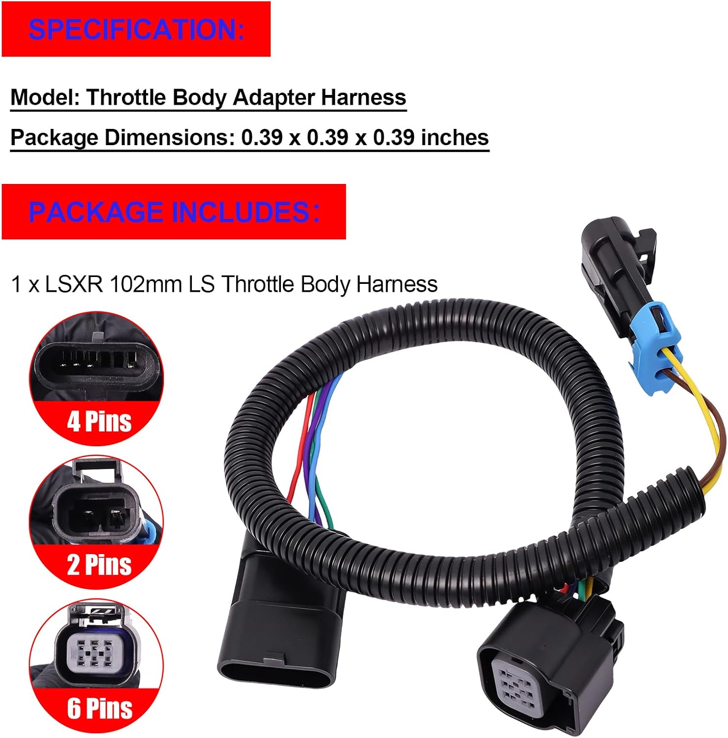SMMS LS1 to LS2 LS3 LS7 Throttle Body Adapter Harness Drive by Wire Plug and Play for GM SUVs and Trucks for Chevrolet SS Camaro C6 Z06 Corvette CTS-V Trailblazer SS (USA)