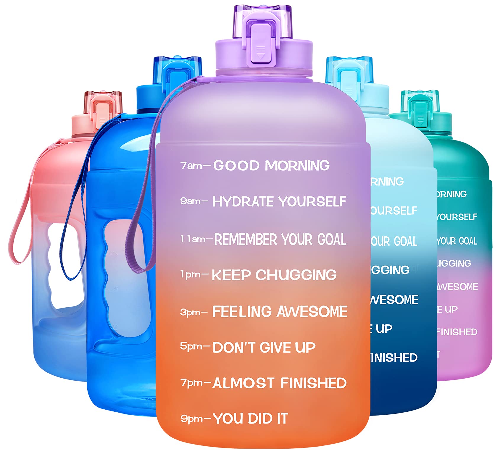 Venture Pal Half Gallon Water Bottle 64 oz Water Bottle with Time Maker  Sturdy Handle Leakproof Motivational Water Bottle to Track Your Daily