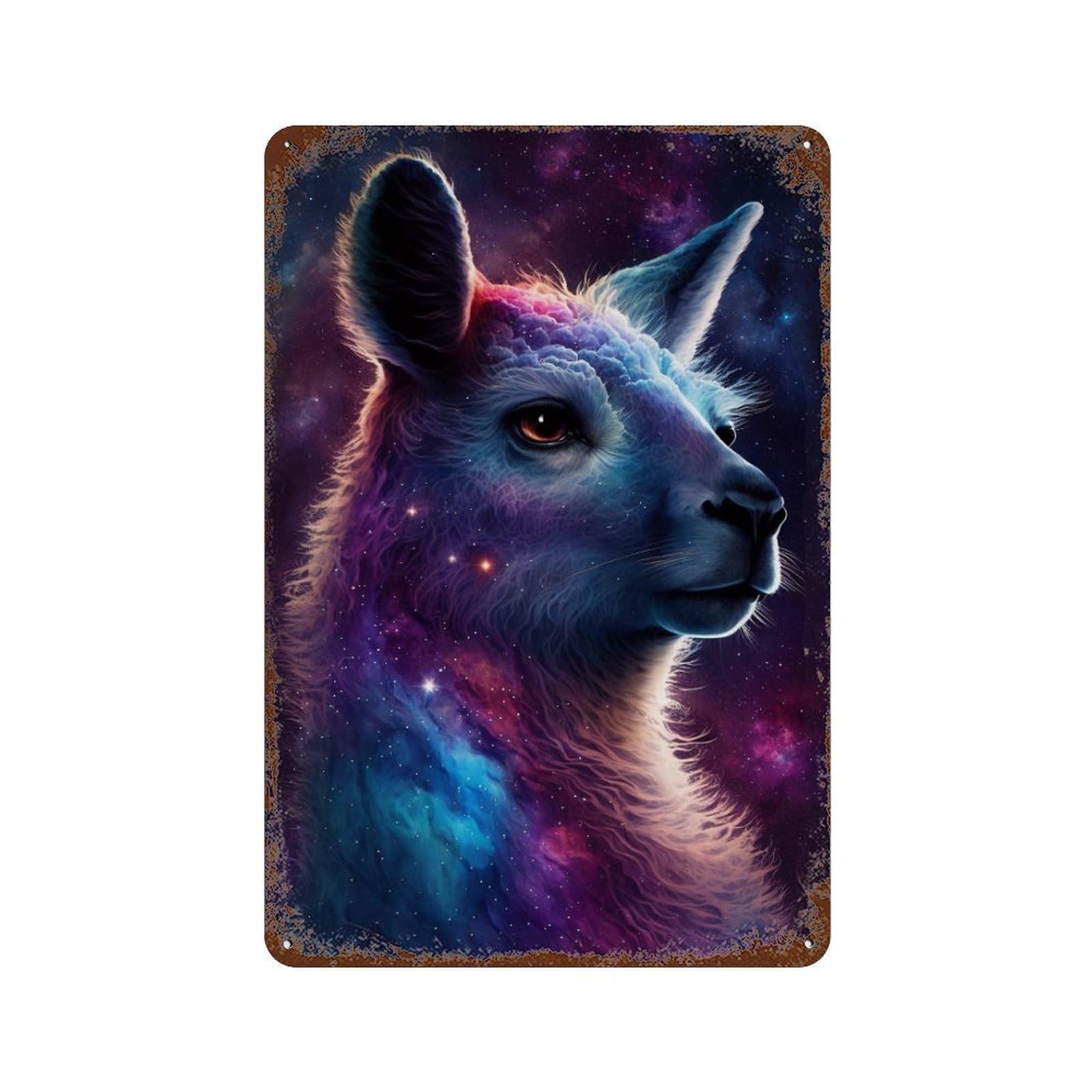 Garage Style Cosmic Llama Portrait-11 Retro Metal Sign 11.8"x7.9", Industrial Home Decor for Bar And Workshop