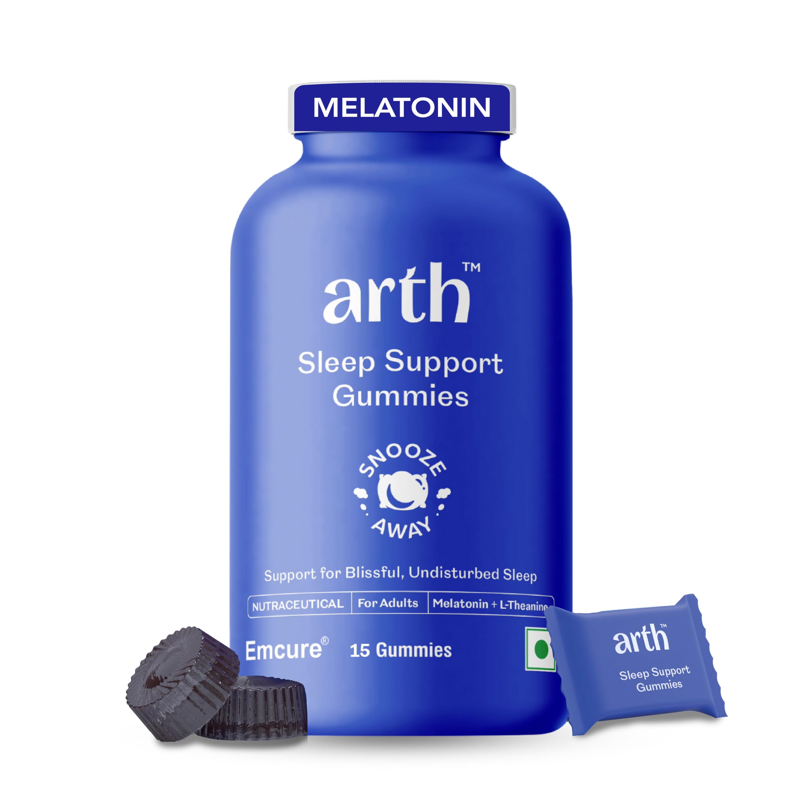 Arth Melatonin 5 mg Sleep Gummies | With L-Theanine, Chamomile & Passion Flower | Promotes Deep, Restful & Sound Sleep | Supports Nerve Relaxation & Muscle Recovery | For Men & Women | Cranberry Flavour | 15 Veg Gummies