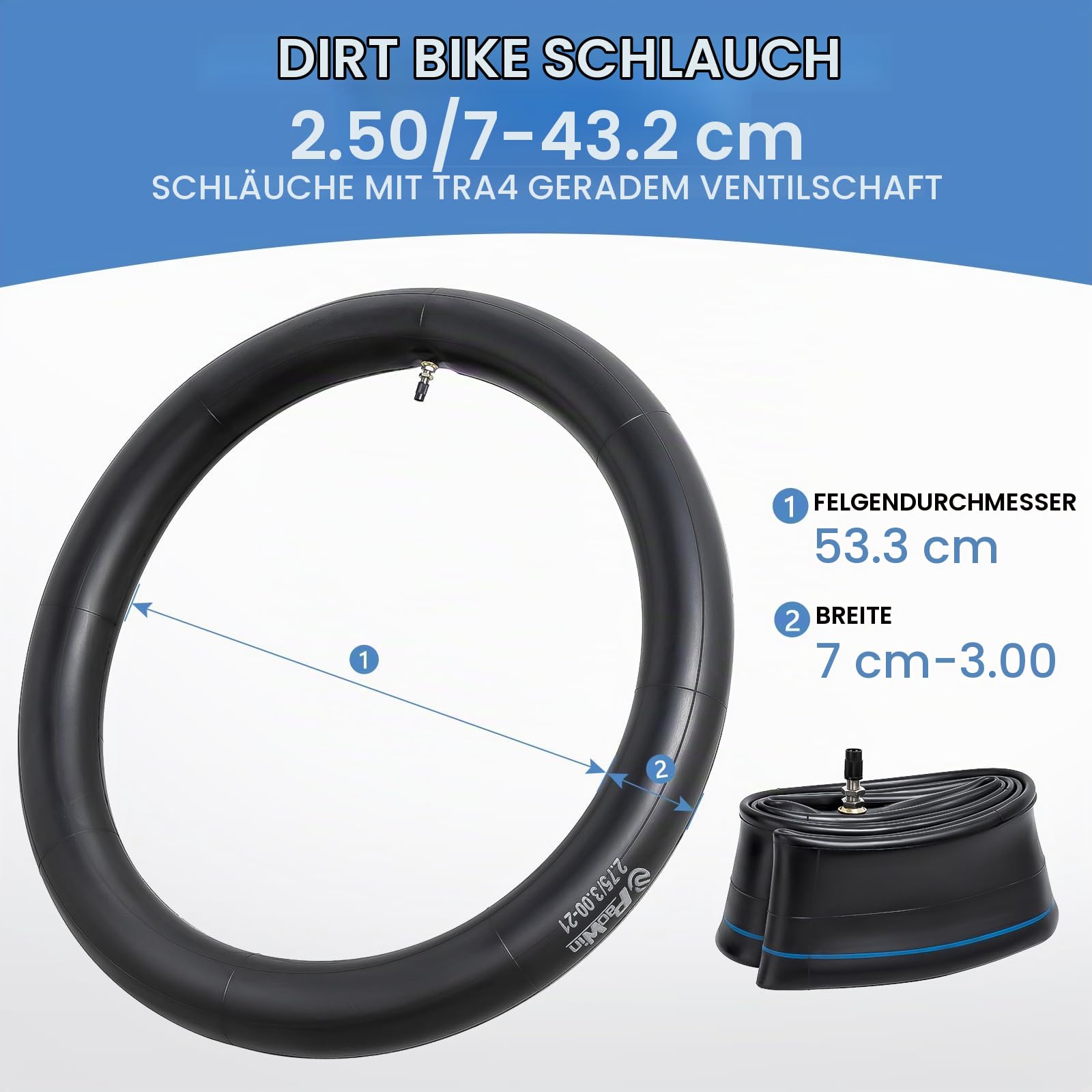 2 Stück 2,75/3,00-21 (80/100-21) Motorrad Schläuche TR4 Dirt Bike Premium Motorrad Ersatz Innenschläuche Schwerlast, kompatibel mit 2,75/3,00-21 Motorrad Dirt Pit Bike Vorder und Hinterradreifen
