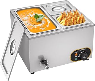 Elektrische Speisenwärmer Bain Marie Gastro GN-Behältern 1/3 * 1+1/6 * 2 Warmhalter Edelstahl mit Ablaufhahn 1500W Elektrischer Buffetwärmer Wasserbad