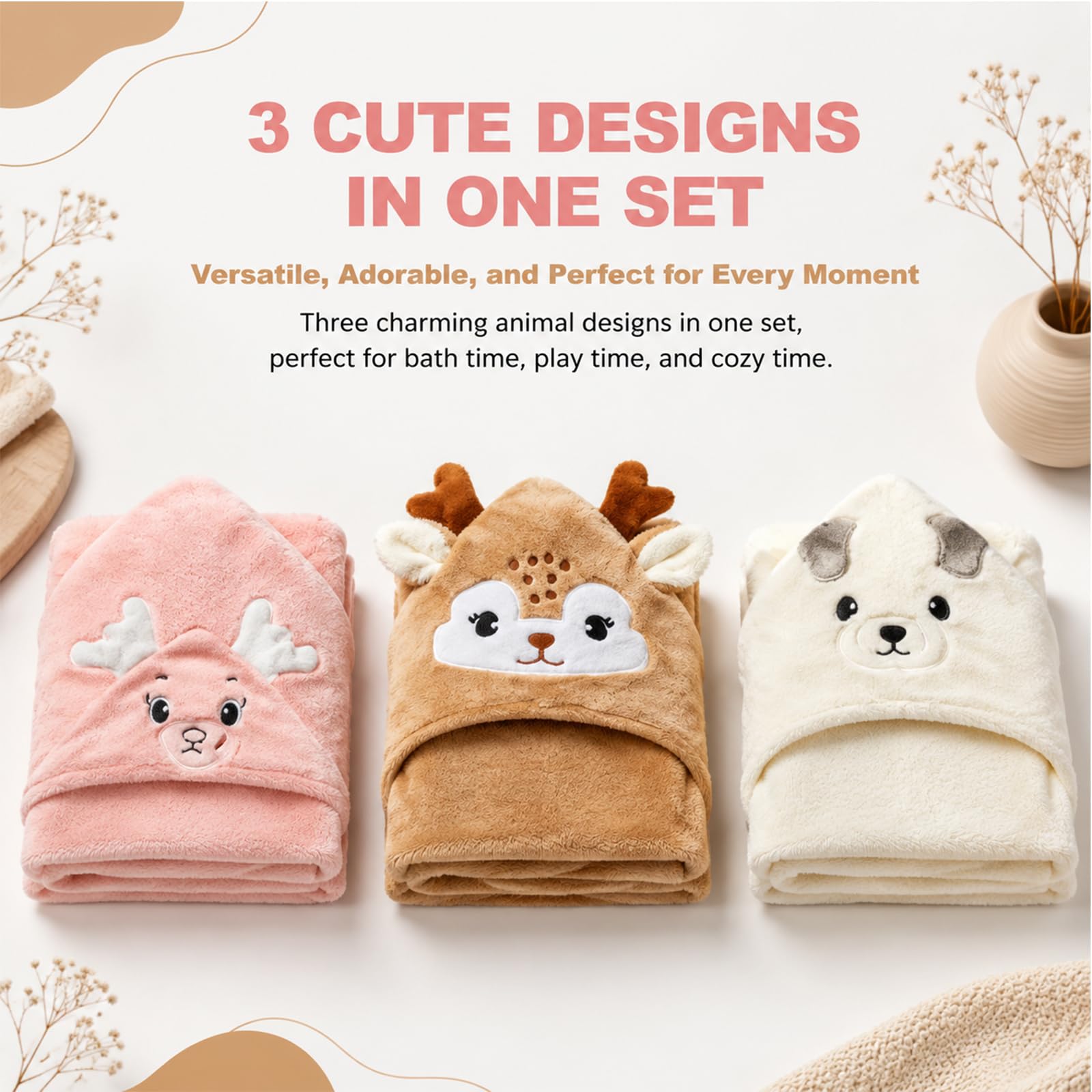 3 Pièces Serviettes À Capuche Bébé 80 X 80 Cm Serviettes Douces pour Tout-Petits Et Nouveaux-Nés