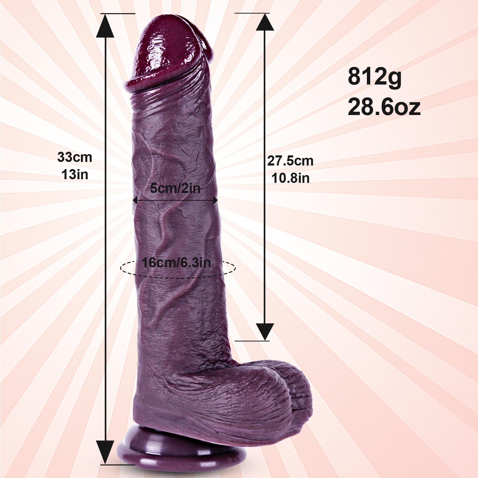 Dildo gigante realistico XXL da 33 cm,realizzato in silicone a doppia densità,con potenti ventose per la stimolazione del punto G e dell'ano, flessibile e super grande, adatto sia a uomini che a donne