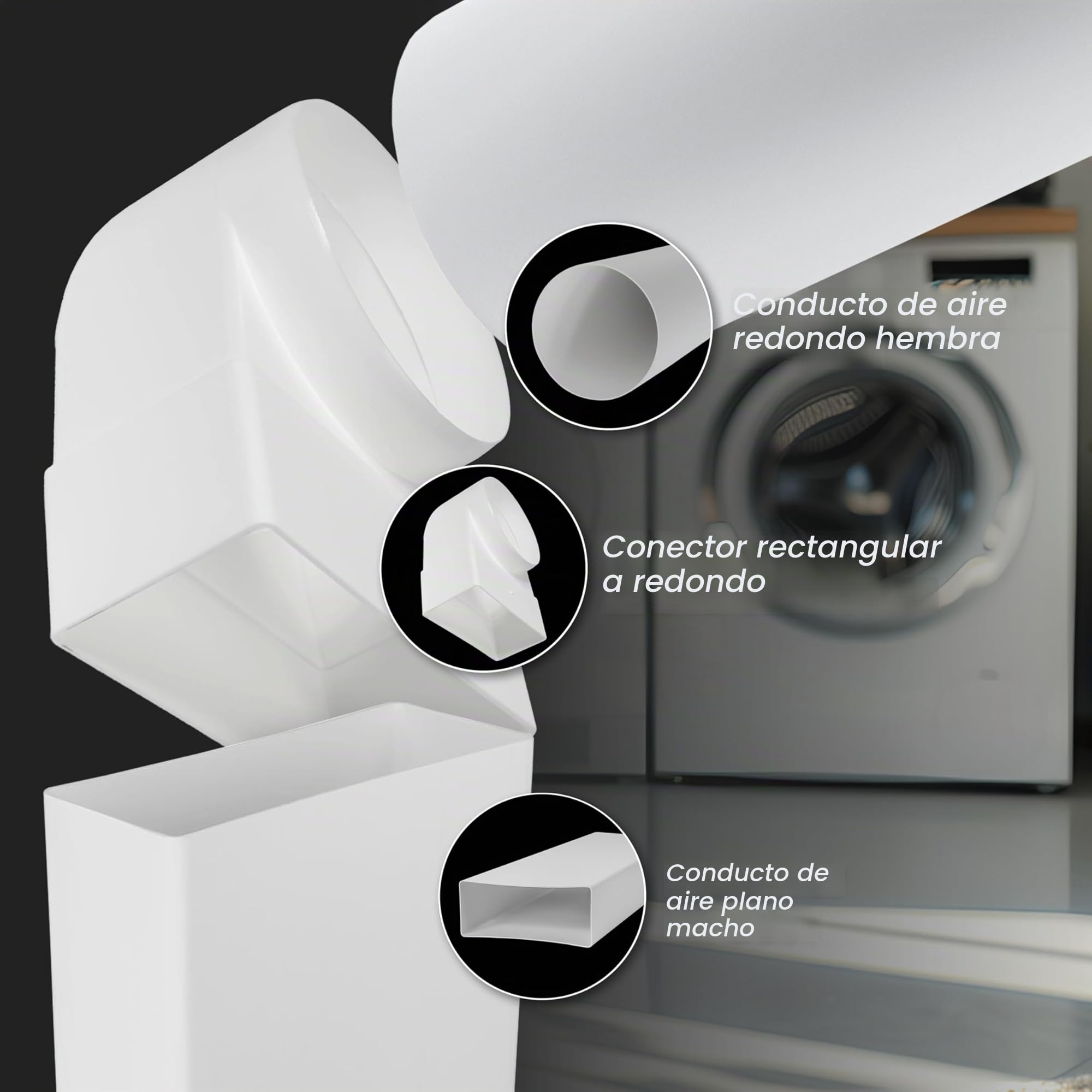 Repa Market 90° Grados 220 x 90 mm a Ø150 mm rectangular conector de canal plano para conexión de tubo redondo – clima, ventilación, calefacción, refrigeración.
