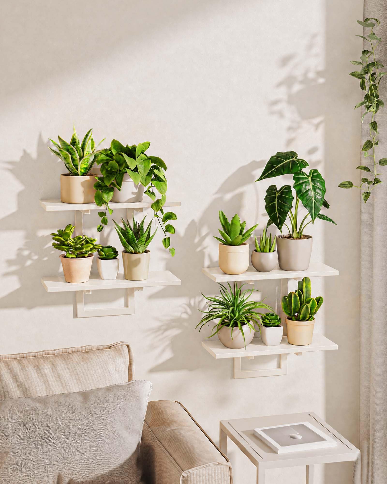 Bamworld Floating Shelves for Wall Planters for Indoor Plants Hanging Shelves Plant Holder Wall Decor Plant Stand Indoor for Plant Hangers Indoor for Living Room Bedroom Bathroom 2-Pack White