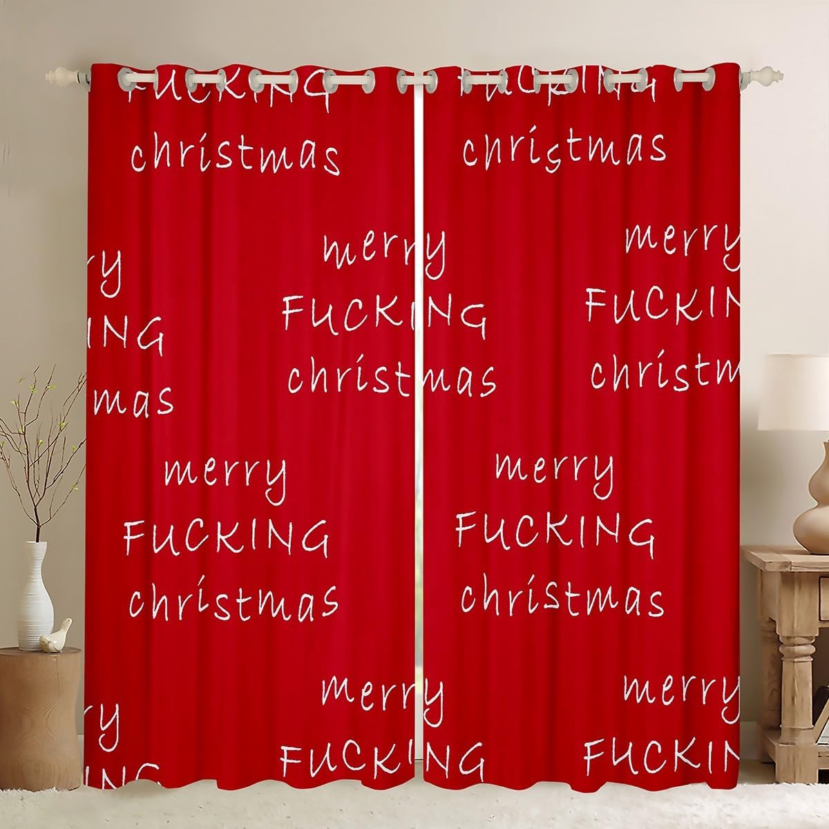 Feelyou Funny Christmas Curtains for Bedroom Living Room Red Blackout Darkening Drapes Merry Christmas Window Treatments, 2 Panels 38 x 45 Inch Room Decor