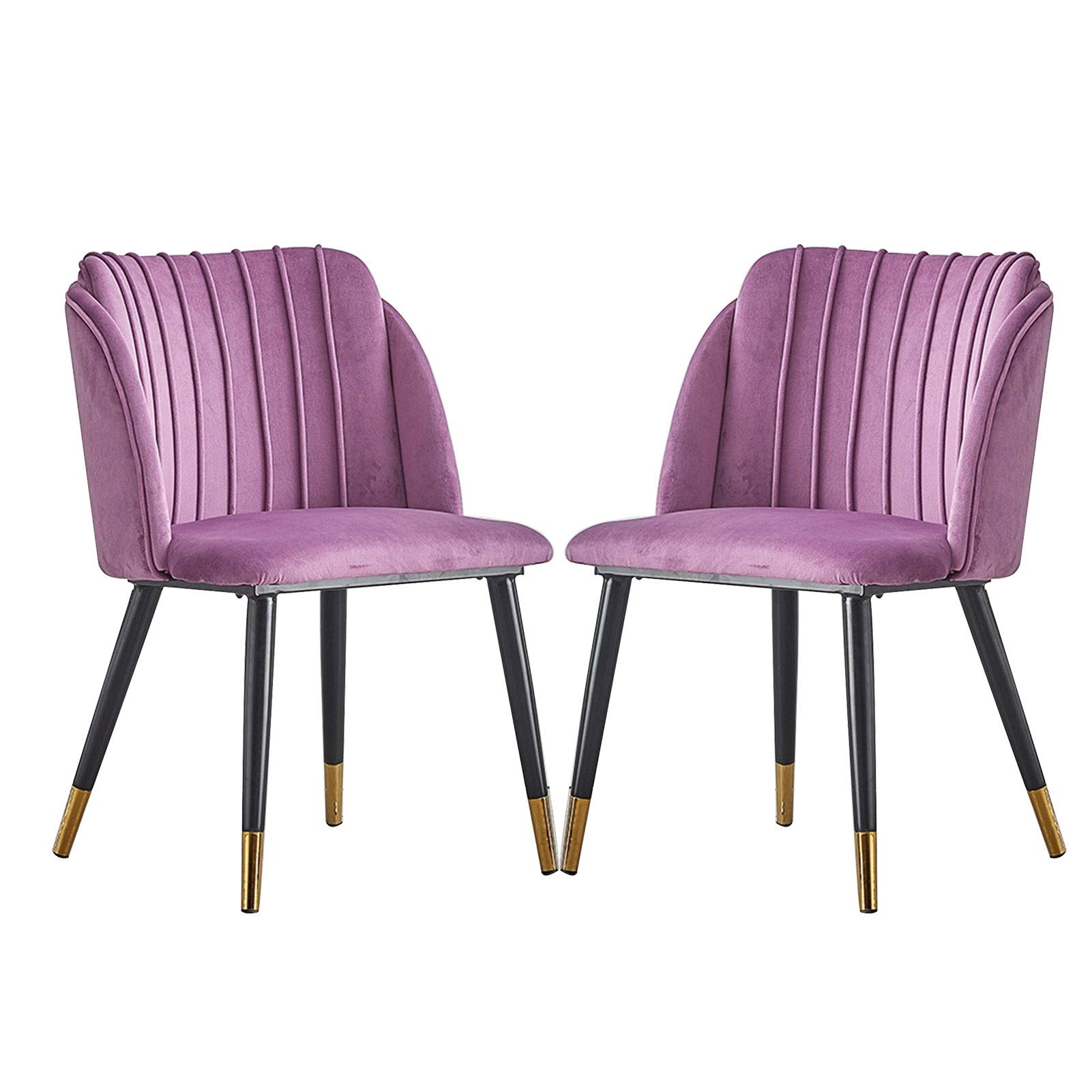 SJIALEN 2pcs Kitchen Dining Chairs,for Dining Room Hotel Office Lounge Chair Soft Padded Seat and Backrest Golden Velvet Chair Kitchen Chair (Color : Purple)