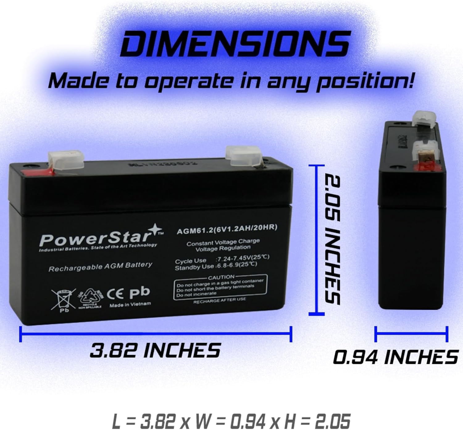 PowerStar Battery Replaces pc612 ub613 np1.2-6 ps-612 6V 1.2AH SLA