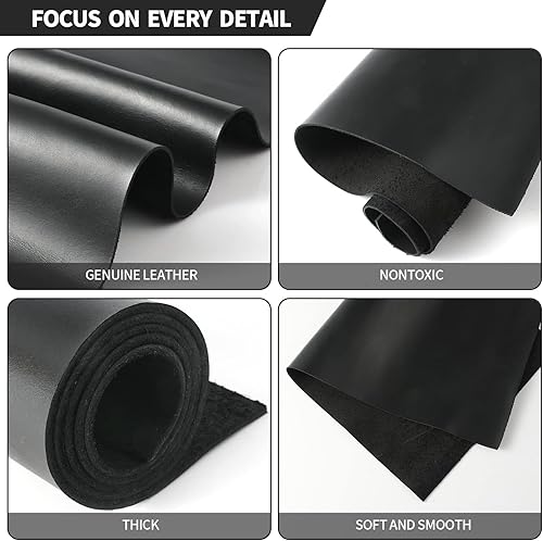 Miniatura 5 de RingSun Hojas de cuero genuino para manualidades de cuero (0.079 pulgadas), cuero de grano completo para costura de herramientas (6 x 12 pulgadas,