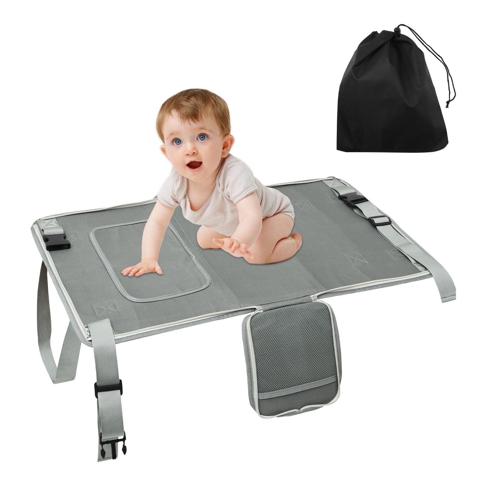 GUIJZSLTRG Portable Toddler Airplane Bed 44x76cm Oxford Cloth Kids Airplane Seat Extender with Side Pocket Plane Foot Hammock Safe Baby Plane Travel Essentials for Long Trip Sleeping & Rest