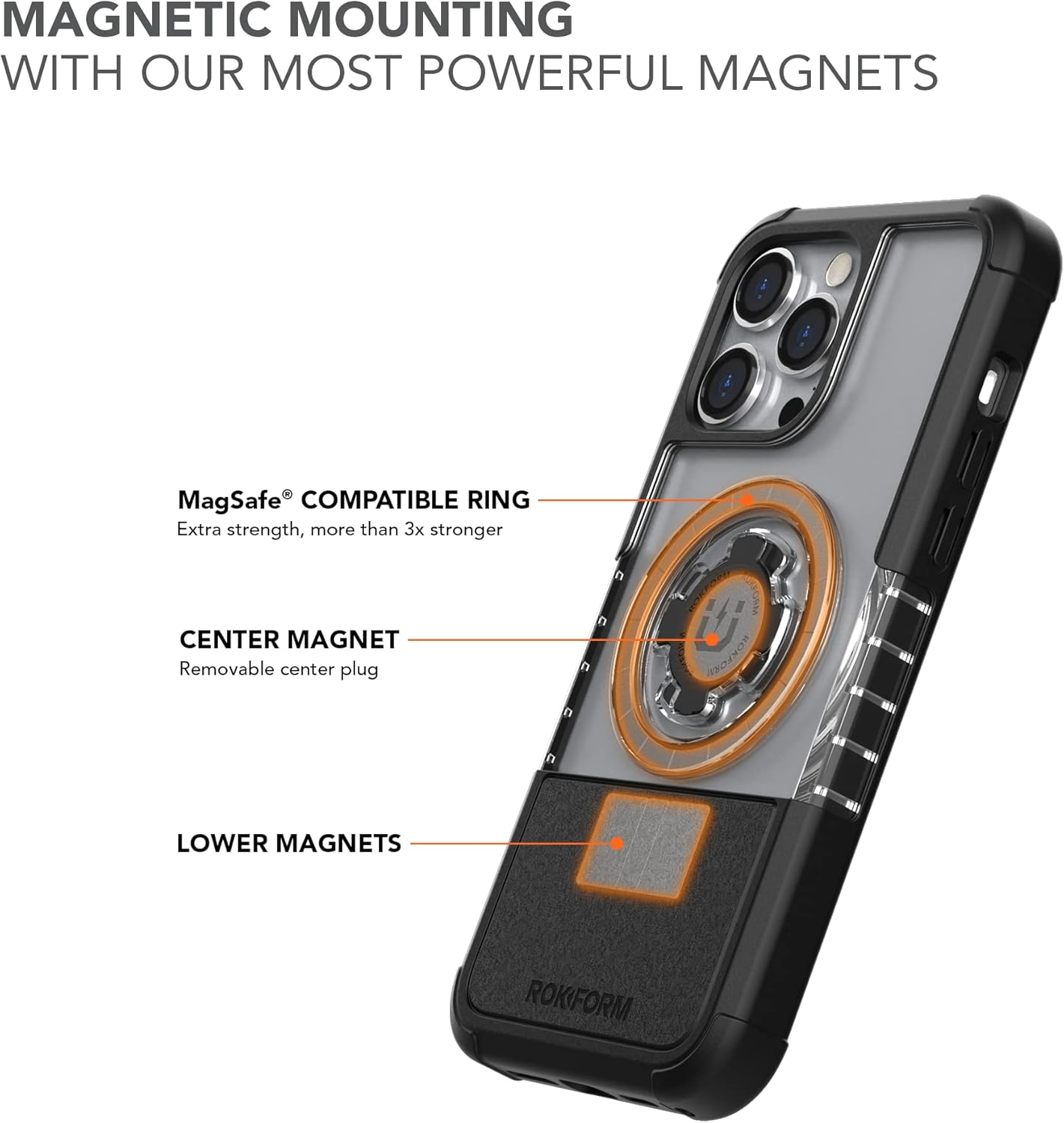 rokform iphone 14 pro max dual magnet magsafe compatible crystal case magnetic windshield suction phone mount