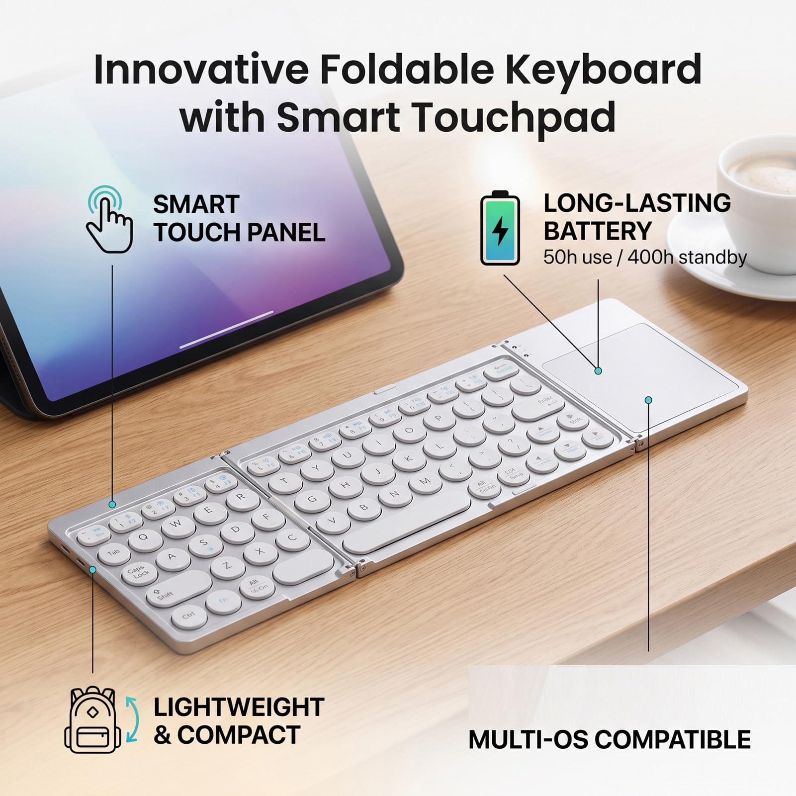 VBESTLIFE Teclado Bluetooth Plegable con Trackpad