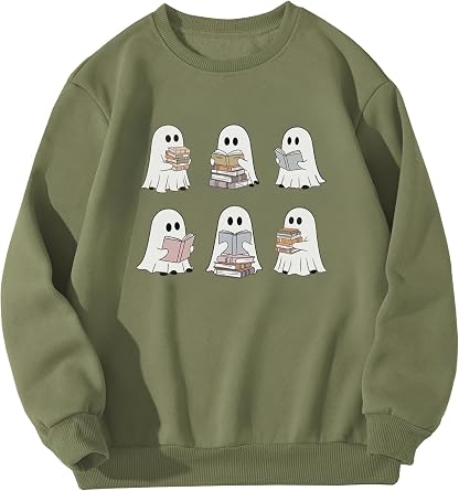 NEW 6-14Y Girls Cute Ghost Graphic Sweatshirt Cotton Soft Pullover Casual Fall Tops