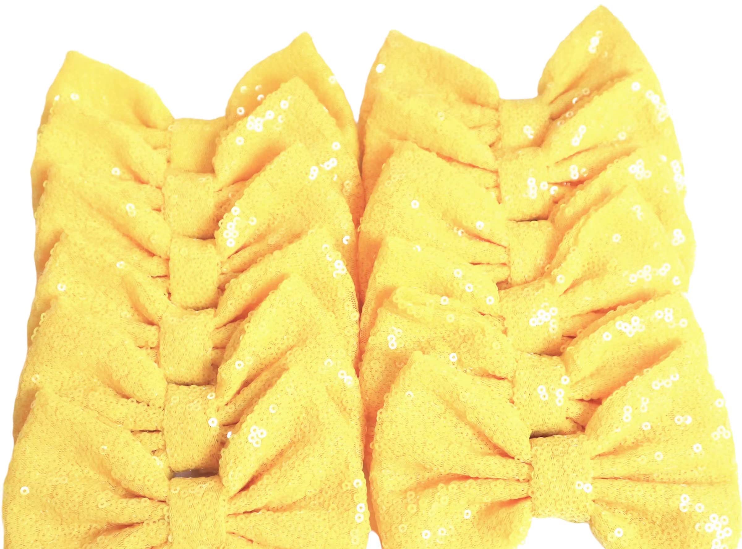 CLGIFT Set of 12 Sequin Hair Accessories - 5 Inches Large Glitter Bows, DIY Fabric Hair Pieces - No Clips (Yellow)
