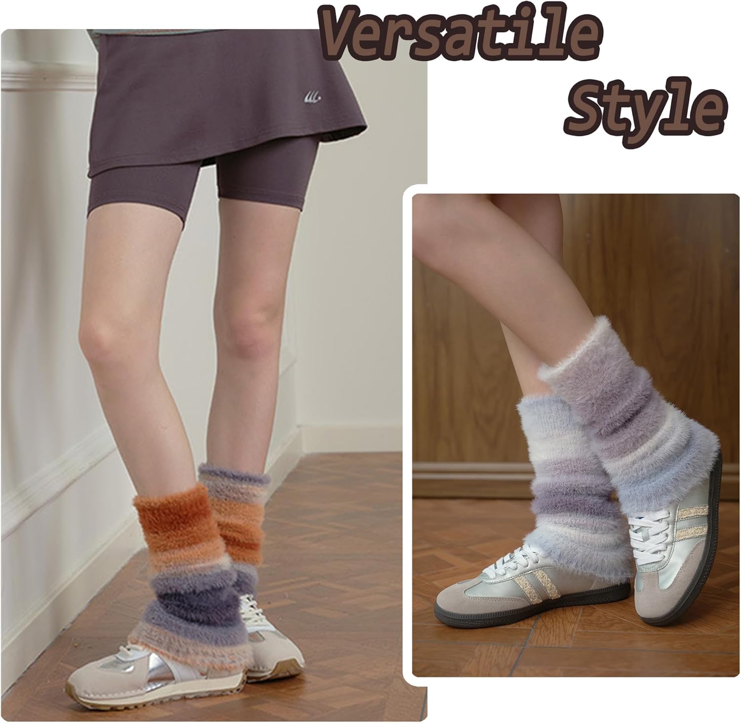 2 Pairs Women's Y2K Striped Knitted Leg Warmers, Cozy Colorful Leg Warmers for Daily Trendy Looks