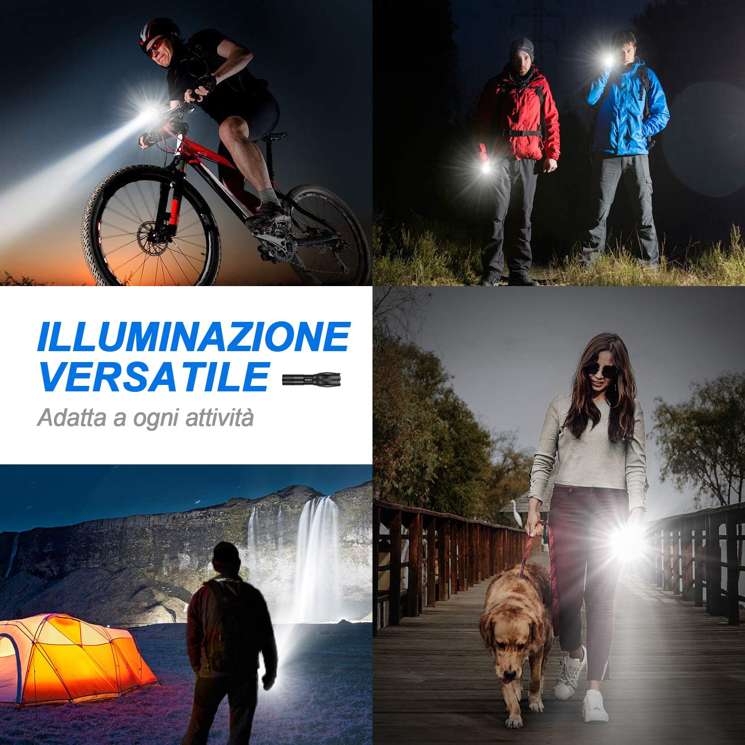 REHKITTZ Torcia Super Luminosa Portatile LED (Confezione da 2), 2000 Lumen Torcia Elettrica, Zoomabile,Formato Tascabile,Impermeabile IP44 e 5 Modalità Di Illuminazione