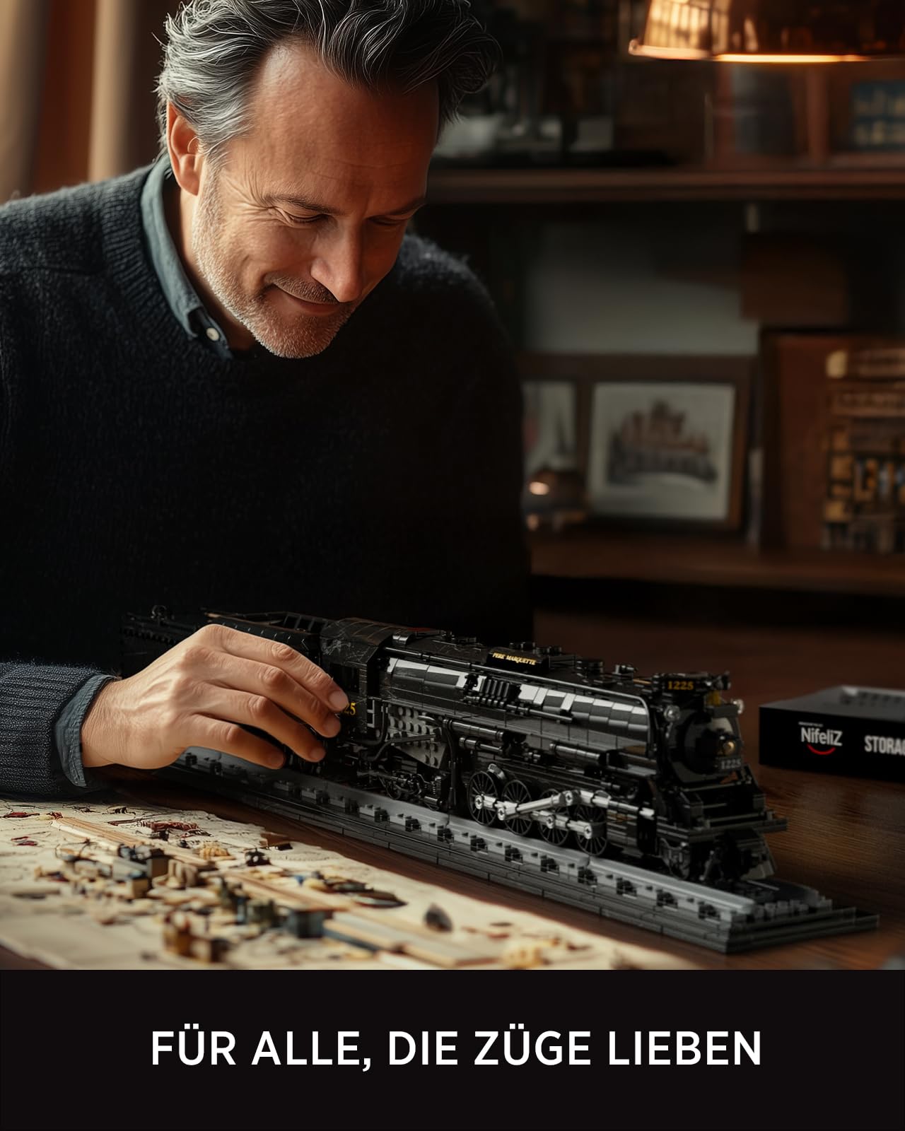 Nifeliz Zug 1225 Retro Dampflok Klemmbausteine Set, Lokomotive Set Eisenbahn Bauspielzeug, eine ideale Geschenkidee für Männer und Frauen (1,587 Teile, NF10323)