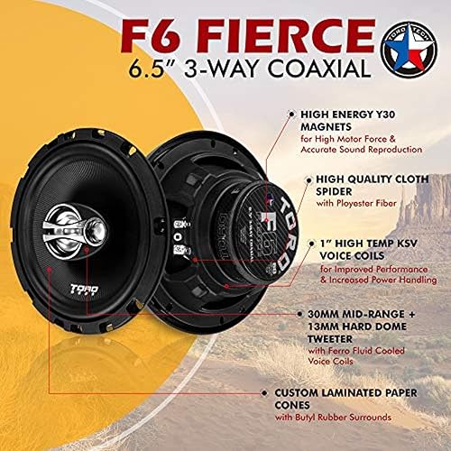 Miniatura 2 de TORO TECH  F6, 6.5 Inch 3-Way Coaxial Car Speaker Set - 120 Watt MAX  60 Watts RMS, Ferro Fluid Tweeters, 4 Ohm, 1 KSV Voice Coils. Two Speaker Set