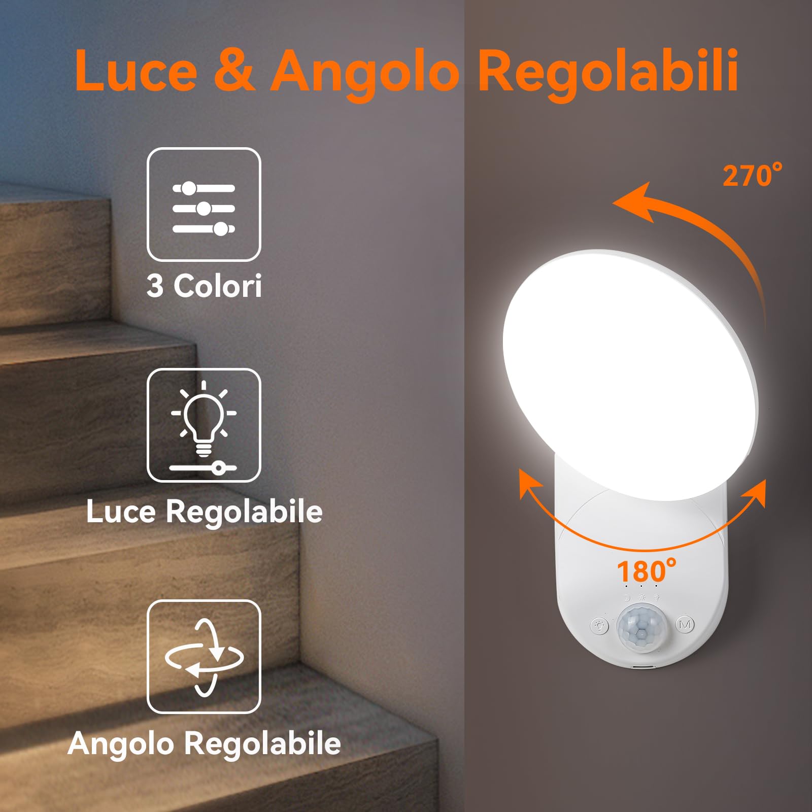Luce LED Sensore Movimento USB Ricaricabile 3000K 4500K 6000K, Lampada da muro Senza Corrente con 5000mAh Batteria, Luci Sensore Interno con Telecomando per Garage Cantina Corridoio Cameretta Bagno